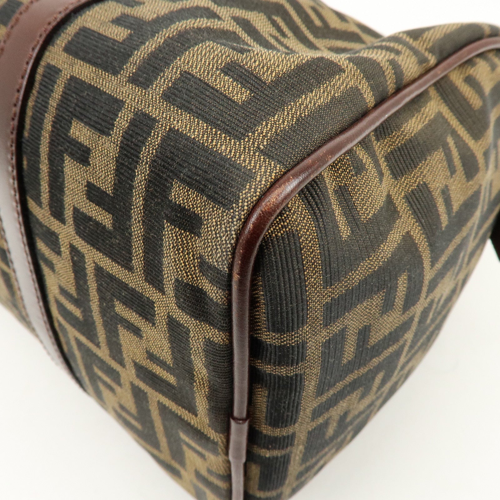 FENDI Zucca Canvas Leather Boston Bag Hand Bag Brown 16327