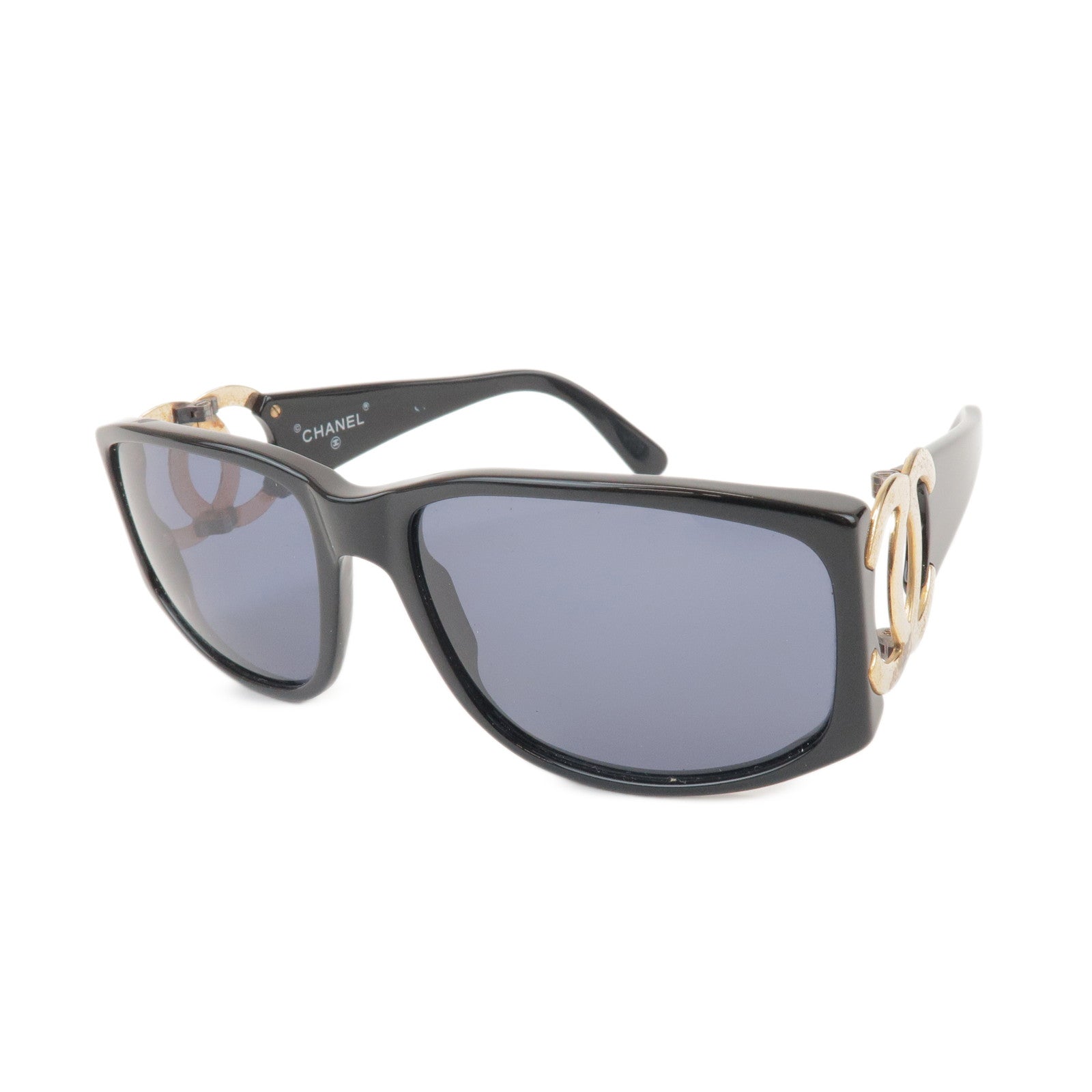 CHANEL COCO Mark Plastic Sunglasses Black Gold 02461 94305