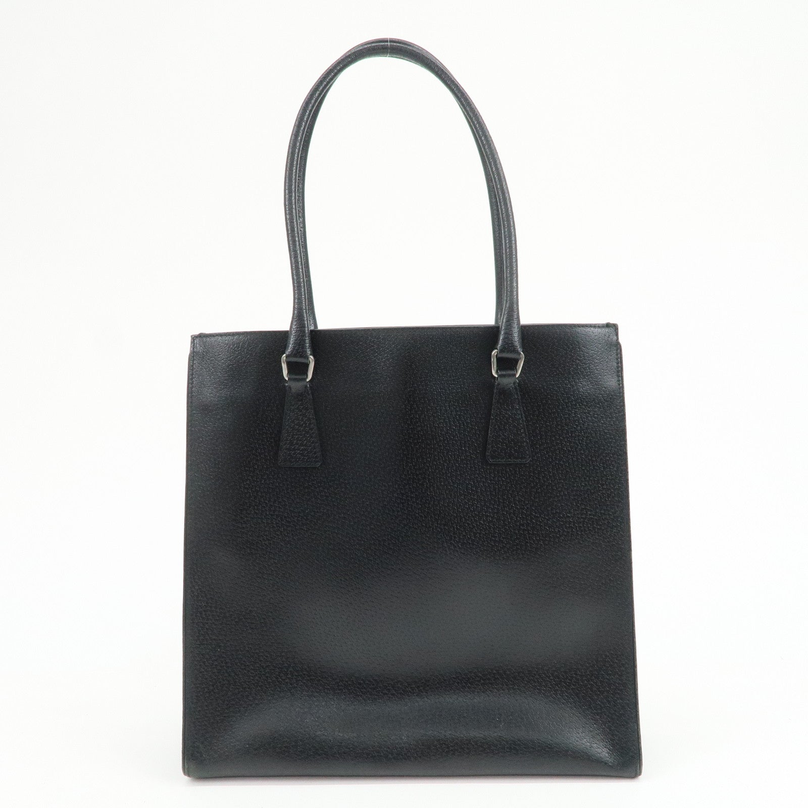 PRADA Triangle Logo Leather Tote Bag Shoulder Bag Black BR0394