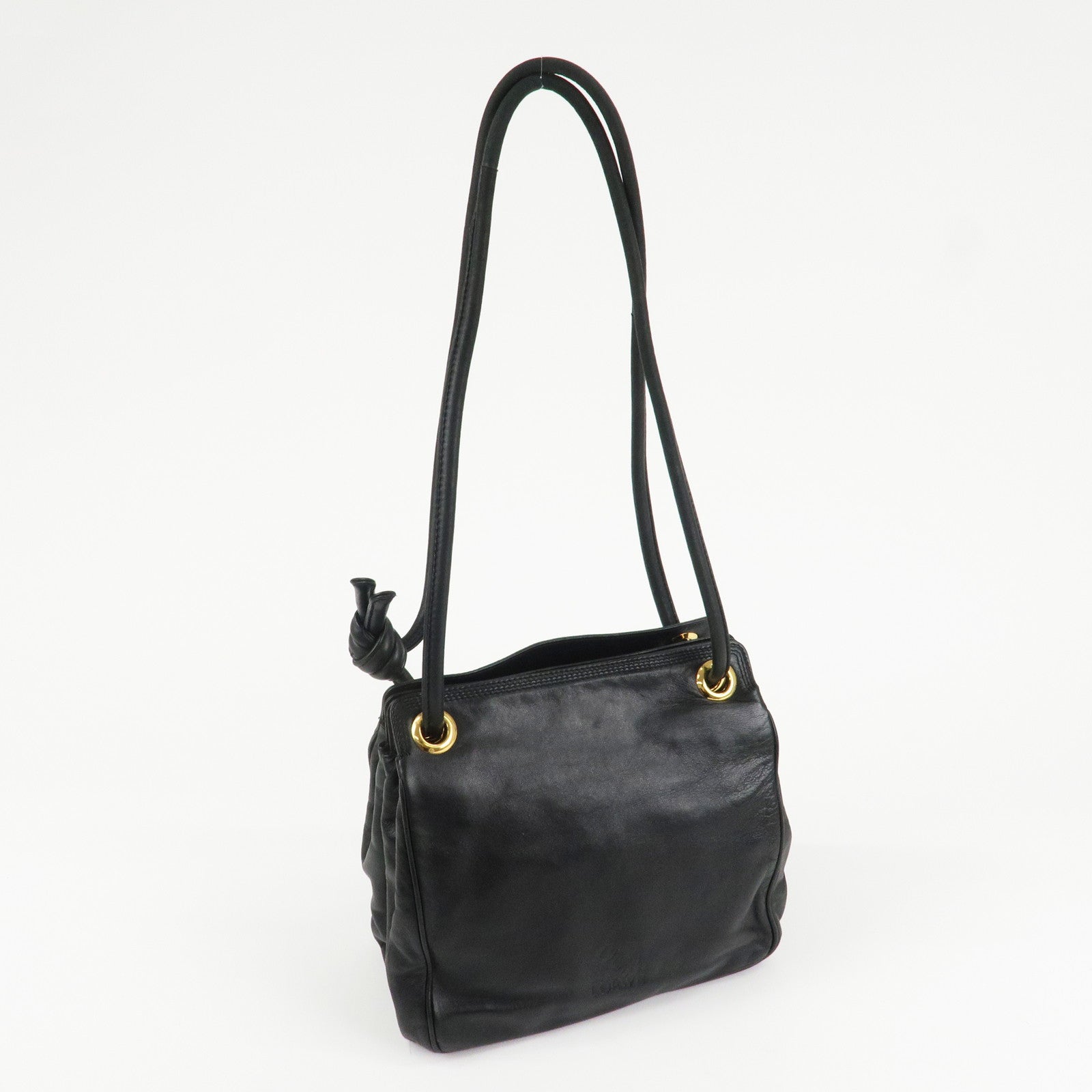LOEWE Anagram Leather Shoulder Bag Black Gold Hardware Used