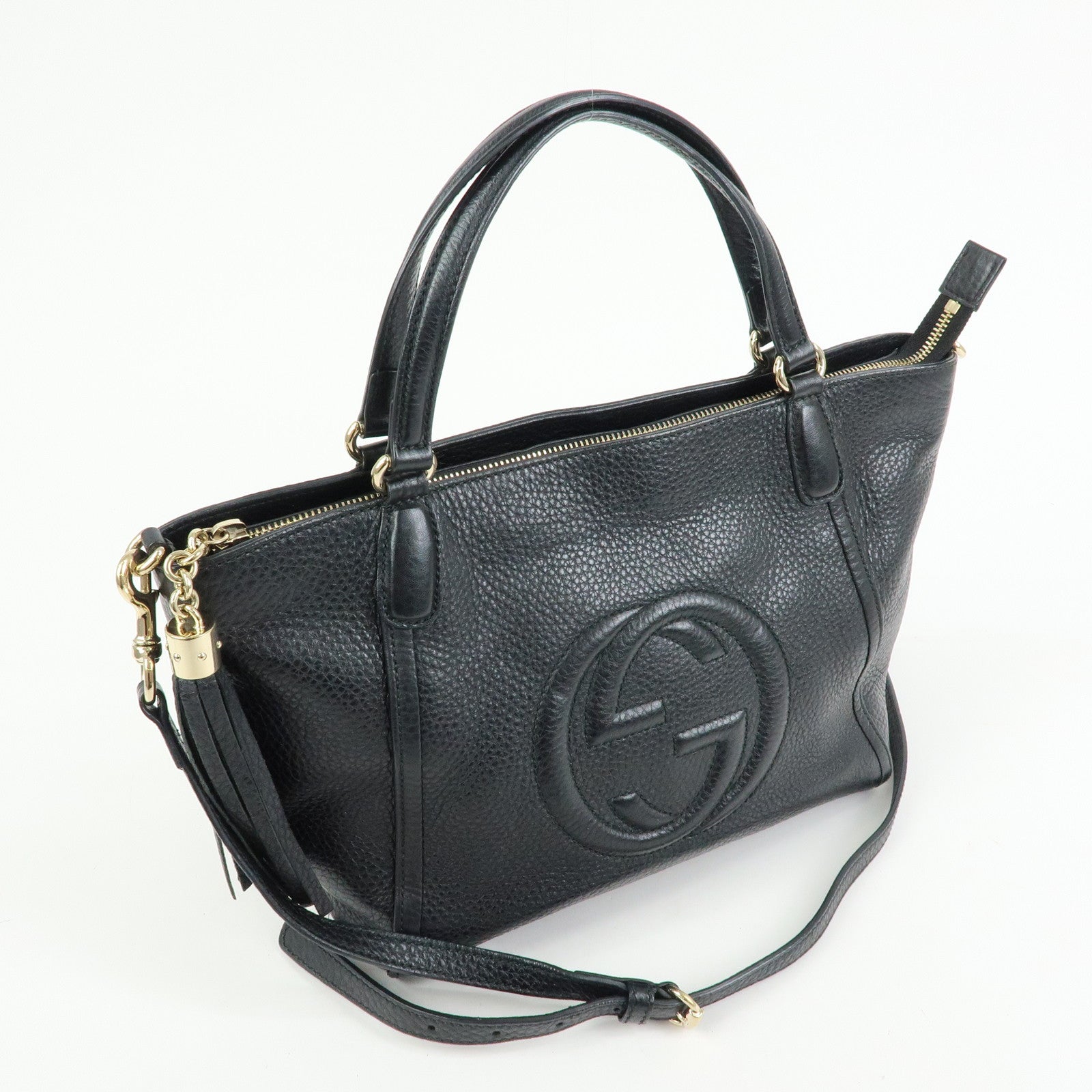 GUCCI Interlocking G SOHO Leather 2Way Bag Hand Bag Black 369176
