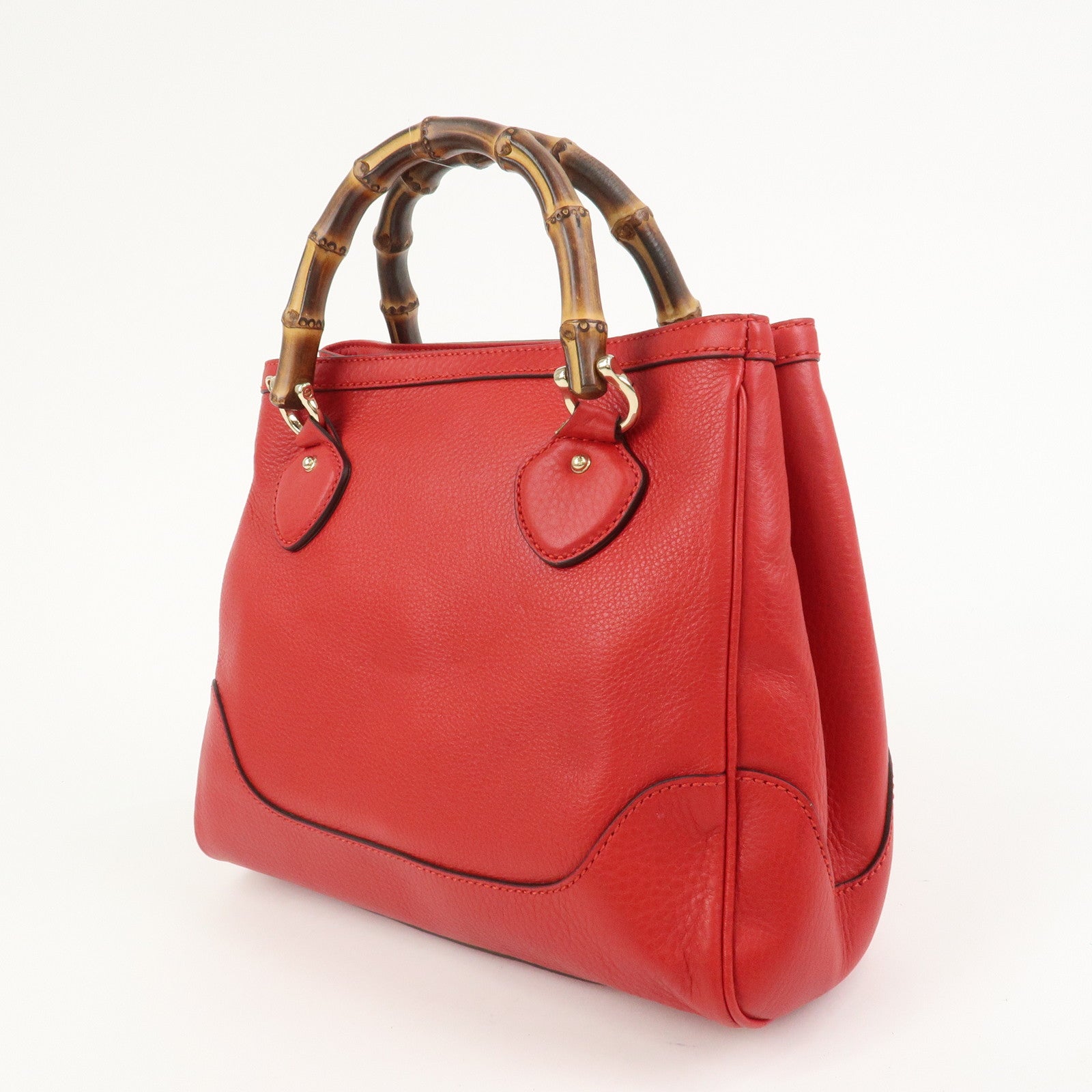 GUCCI Bamboo Leather 2Way Shoulder Bag Hand Bag Red 308360