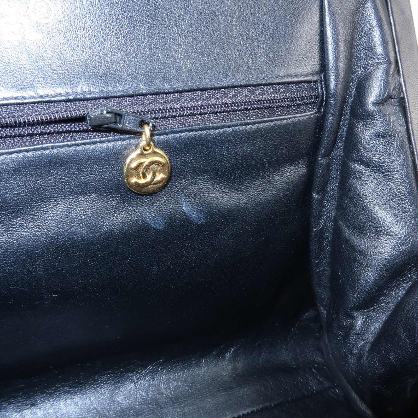 CHANEL Matelasse Lamb Skin Chain Kiss Lock Shoulder Bag Black Gold