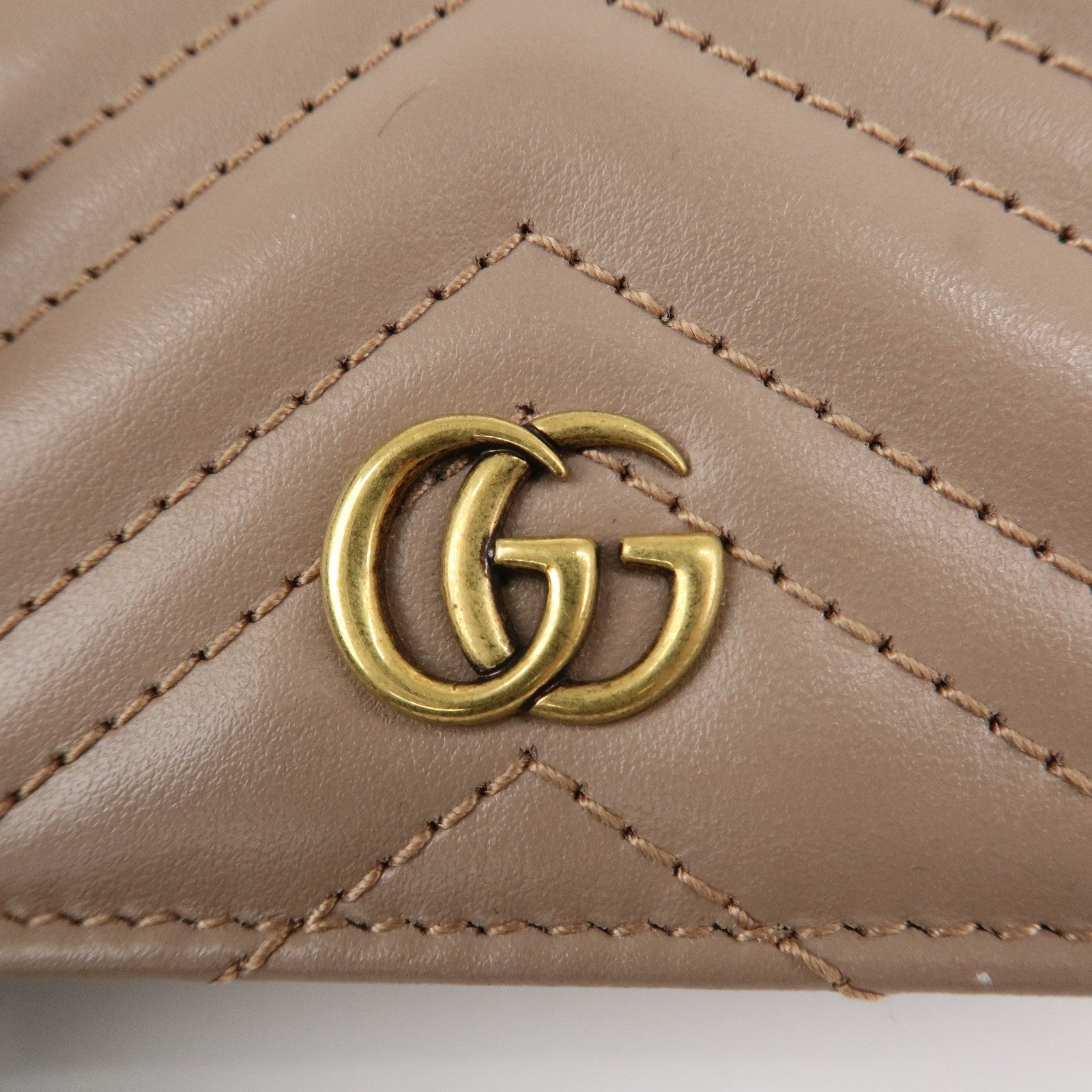 GUCCI Marmont Leather Bi-fold Small Wallet Taupe 466492 Used