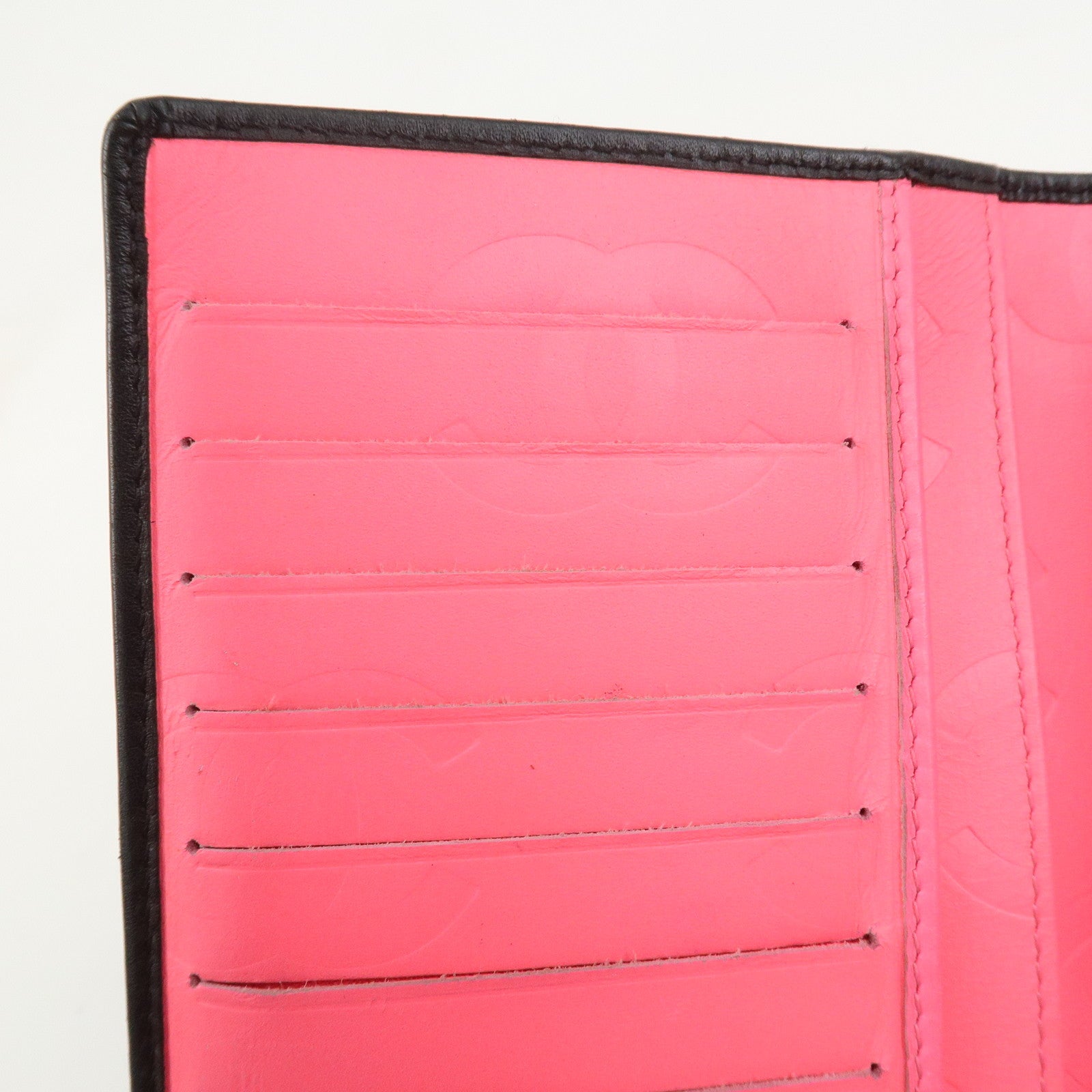 CHANEL Cambon Line Lamb Skin Bi-fold Long Wallet Black A26717