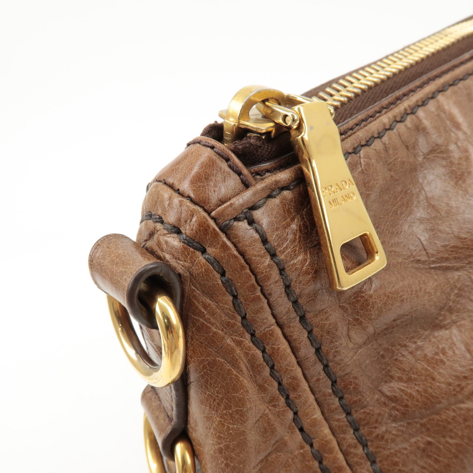 PRADA Logo Leather 2Way Bag Tote Bag Shoulder Bag Brown BL0727 Used