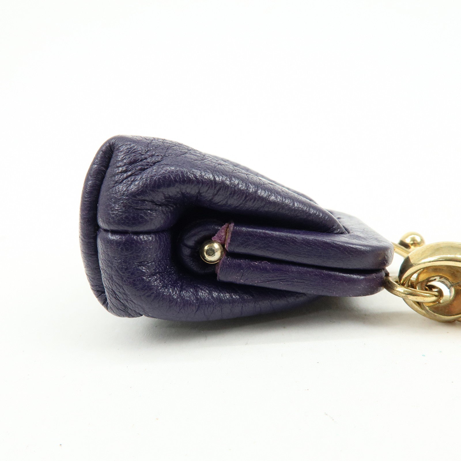 DOLCE & GABBANA Leather Chain Shoulder Coin Case Star Purple Gold