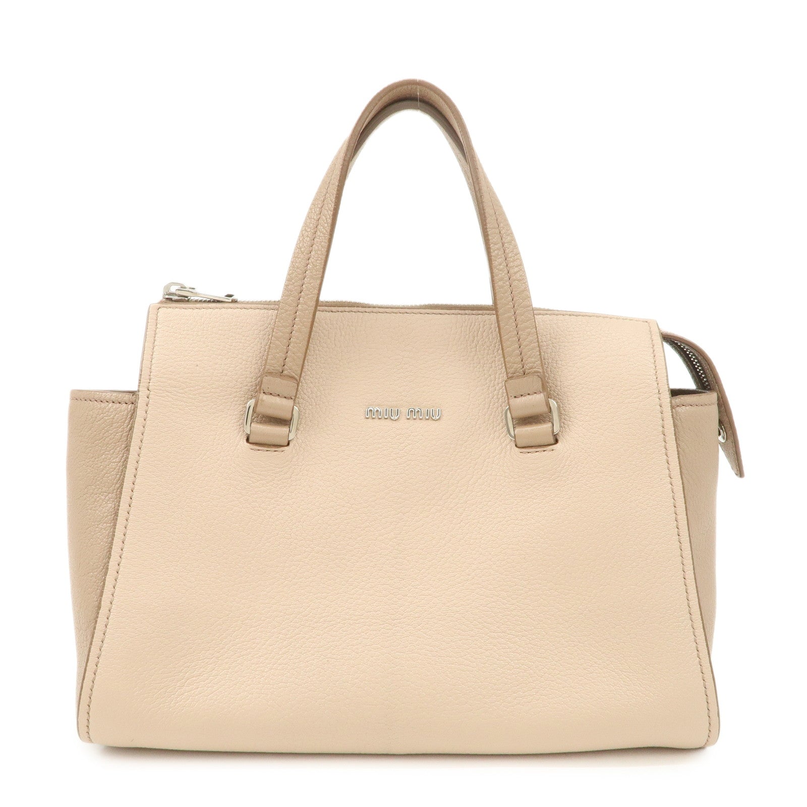 MIU MIU Leather 2Way Hand Bag Beige Pink Beige 5BB006