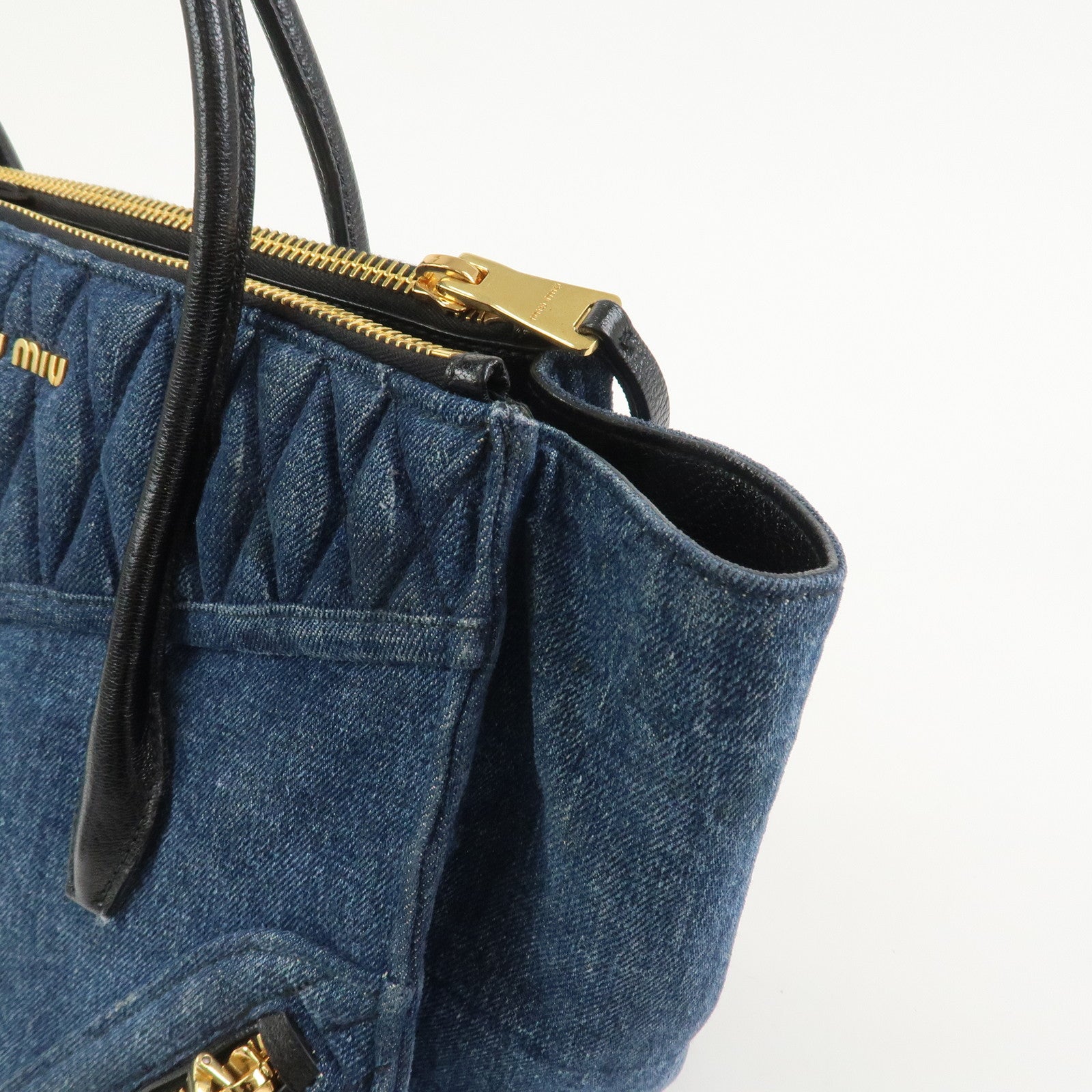MIU MIU Biker Denim 2Way Tote Bag Hand Bag Shoulder Bag Blue RN1031