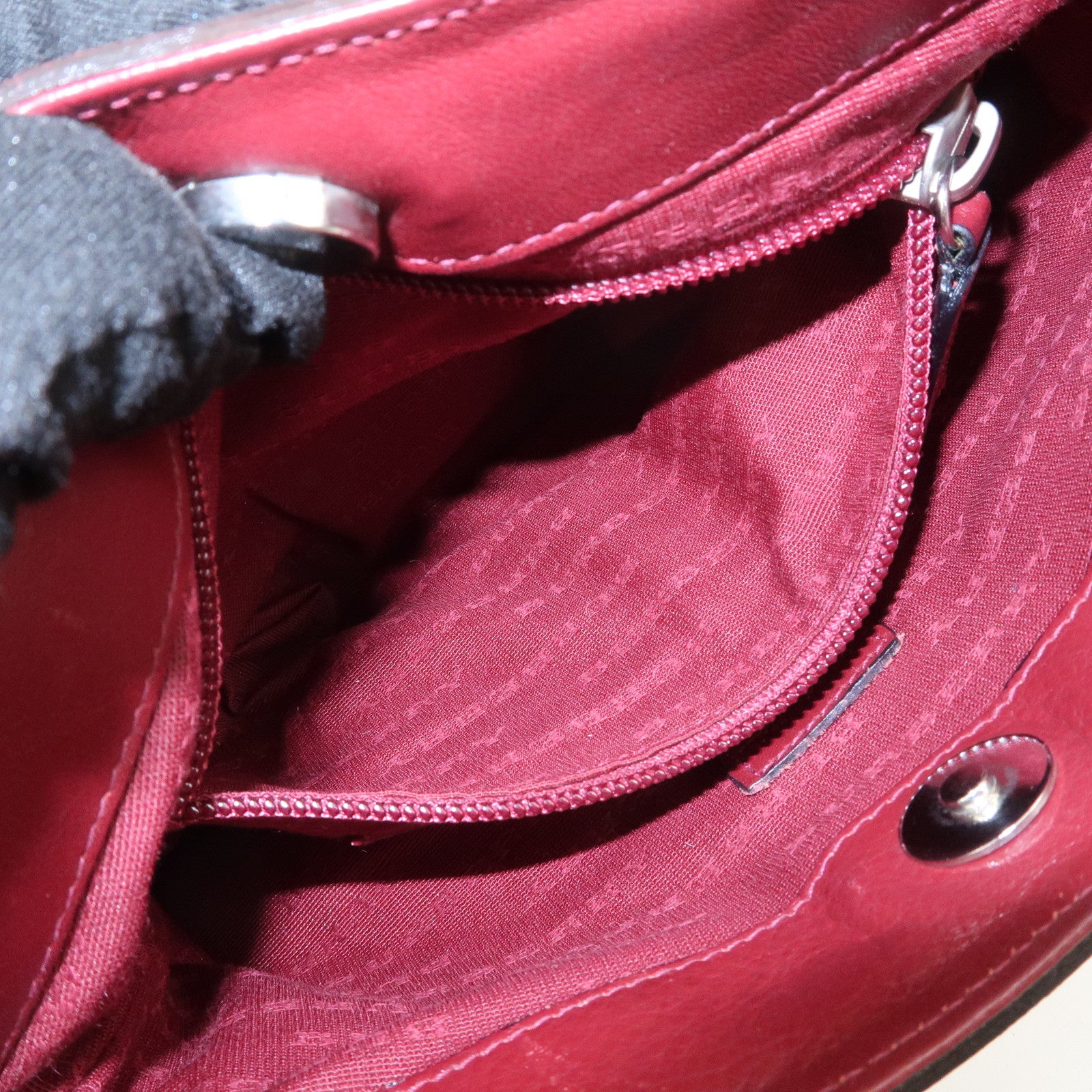 BURBERRY Wool Leather Hand Bag Plaid Wine Red Beige