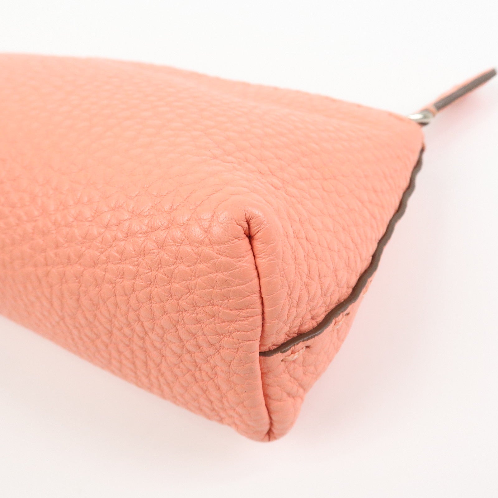 FENDI Selleria Leather Pouch Cosmetic Pouch Coral Pink