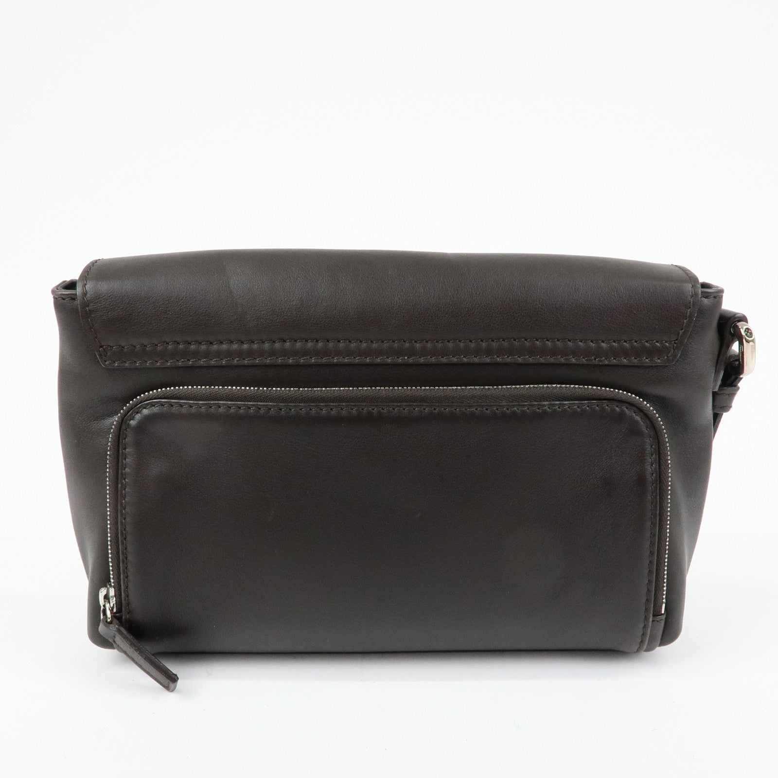 Ferragamo Leather Clutch Bag Second Bag Wrist Strap Brown