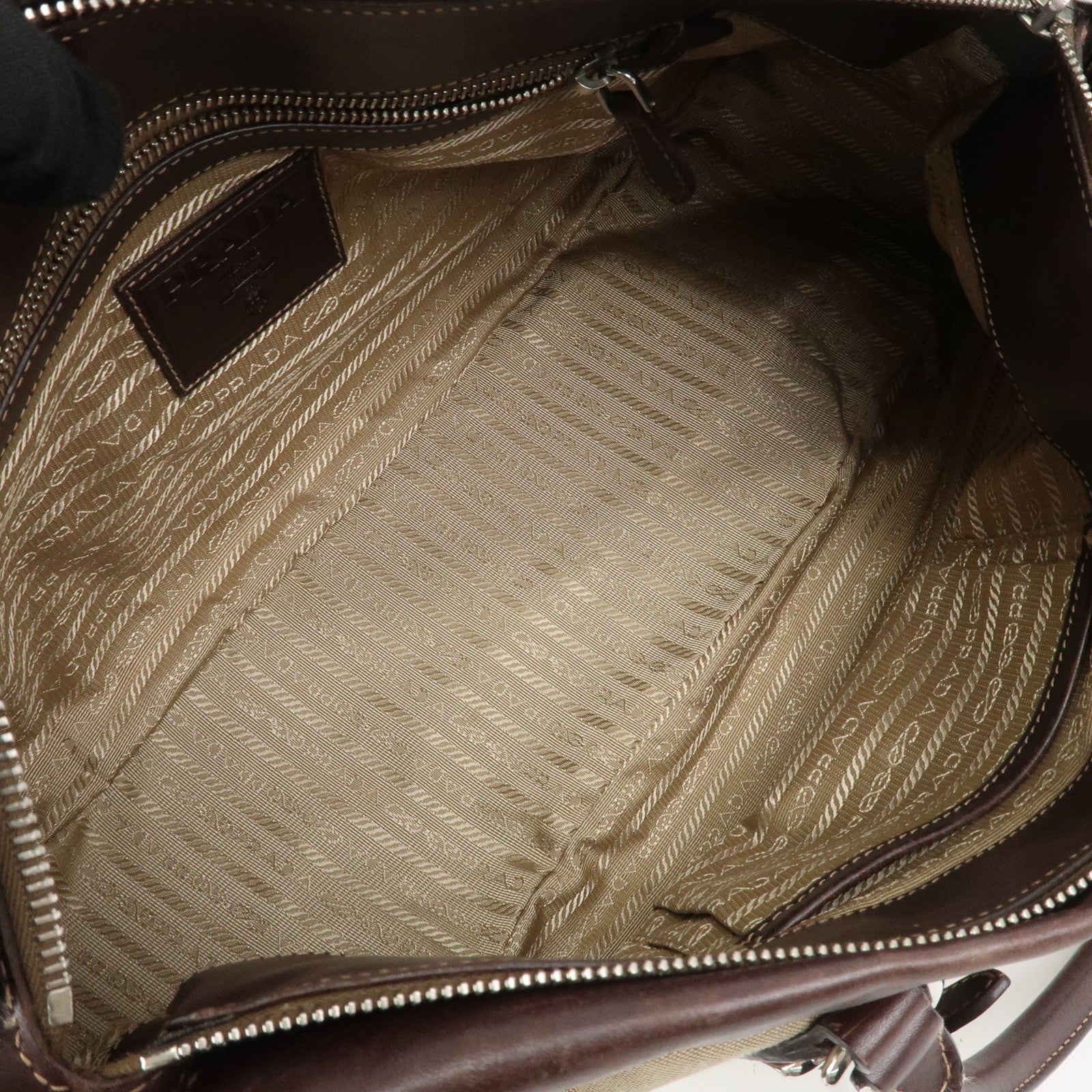 PRADA Logo Canvas Leather 2Way Bag Shoulder Bag Hand Bag Brown