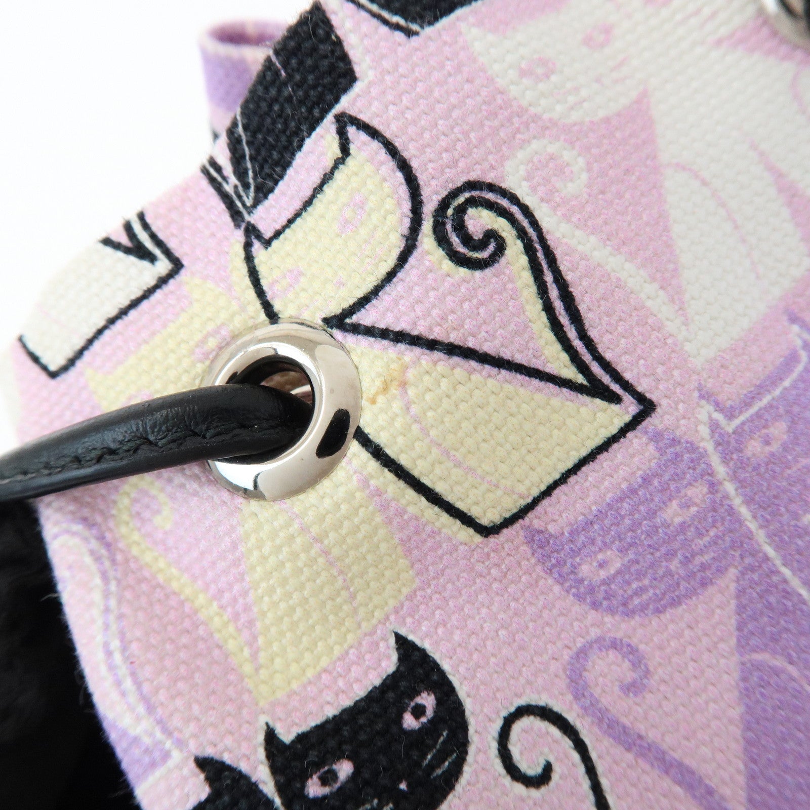 MIU MIU Logo Canvas CANAPA CATS Drawstring Pouch Bag Purple 5RM014