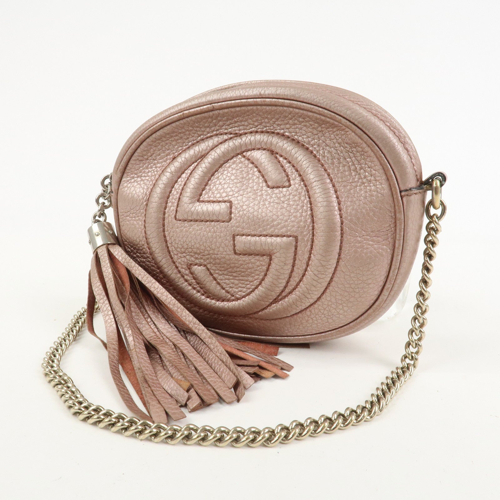 GUCCI SOHO Leather Chain Shoulder Bag Metallic Pink 353965