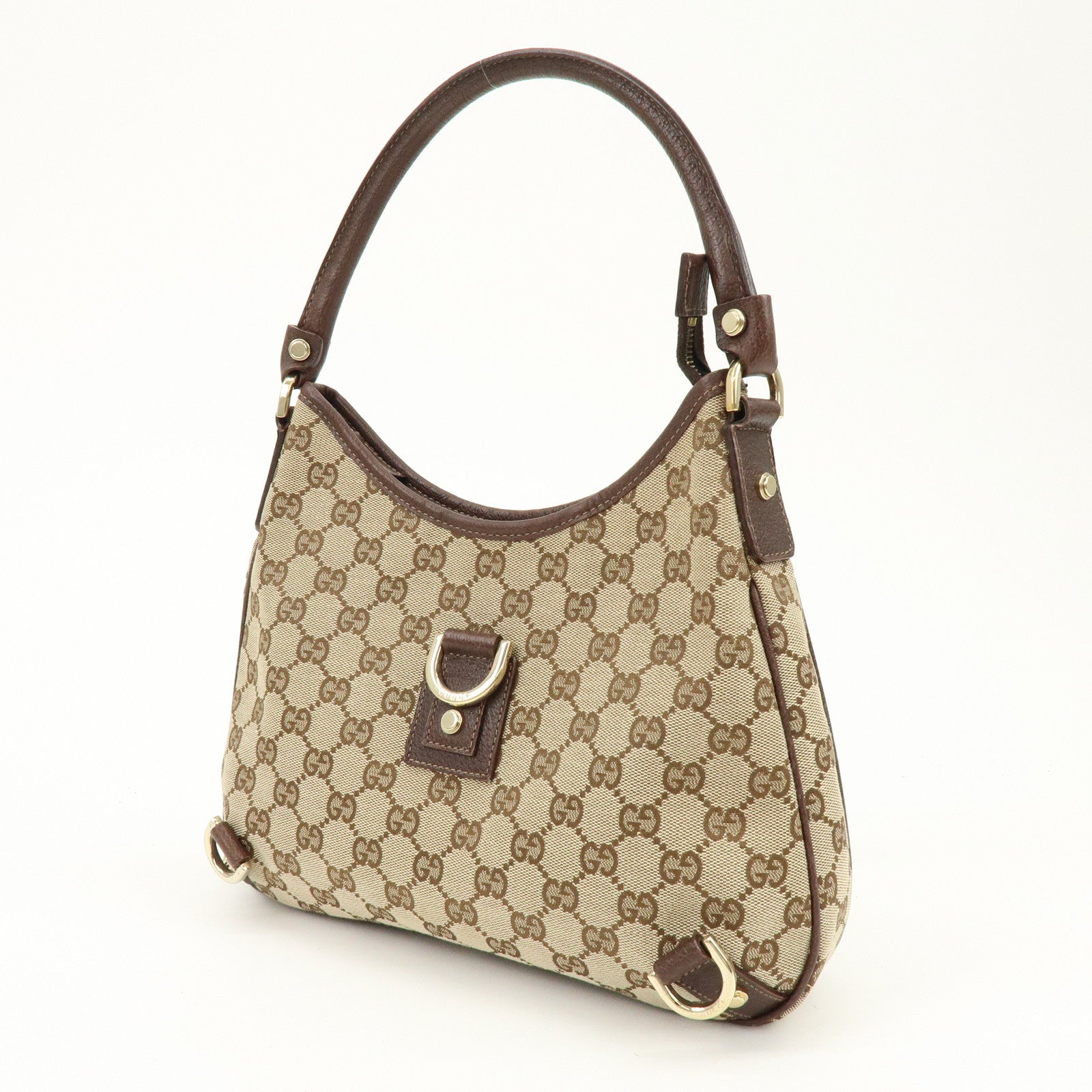 GUCCI Abbey GG Canvas Leather Shoulder Bag Beige Brown 130738