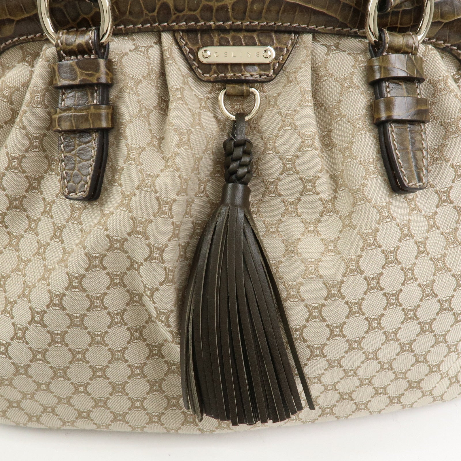 CELINE Macadam Canvas Leather Shoulder Bag Hand Bag Beige