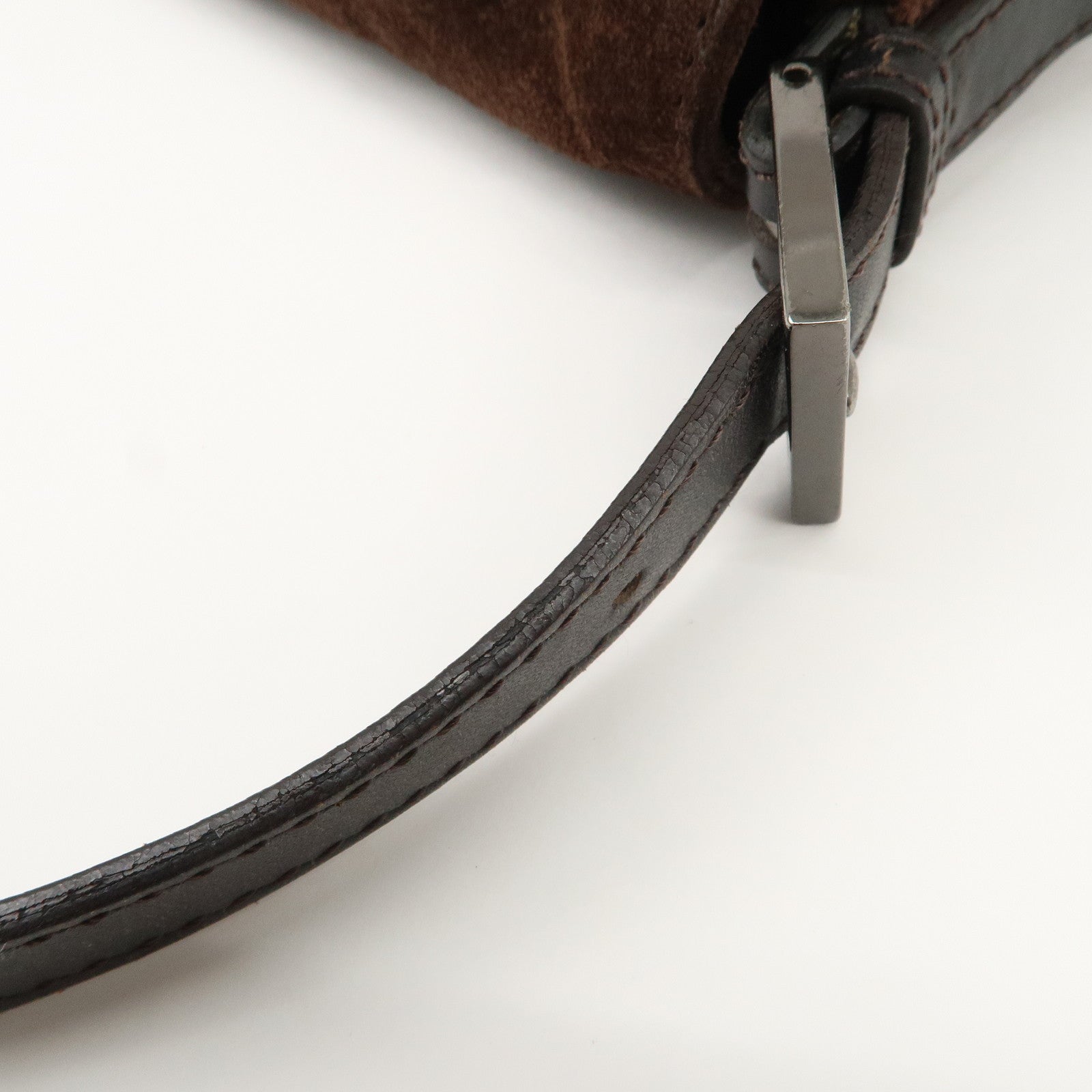 FENDI Mamma Baguette Suede Shoulder Bag Dark Brown 8BR001 Used