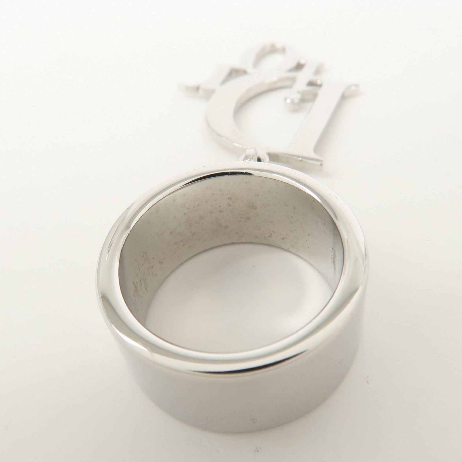 Christian Dior Silver-Tone Logo Metal Ring