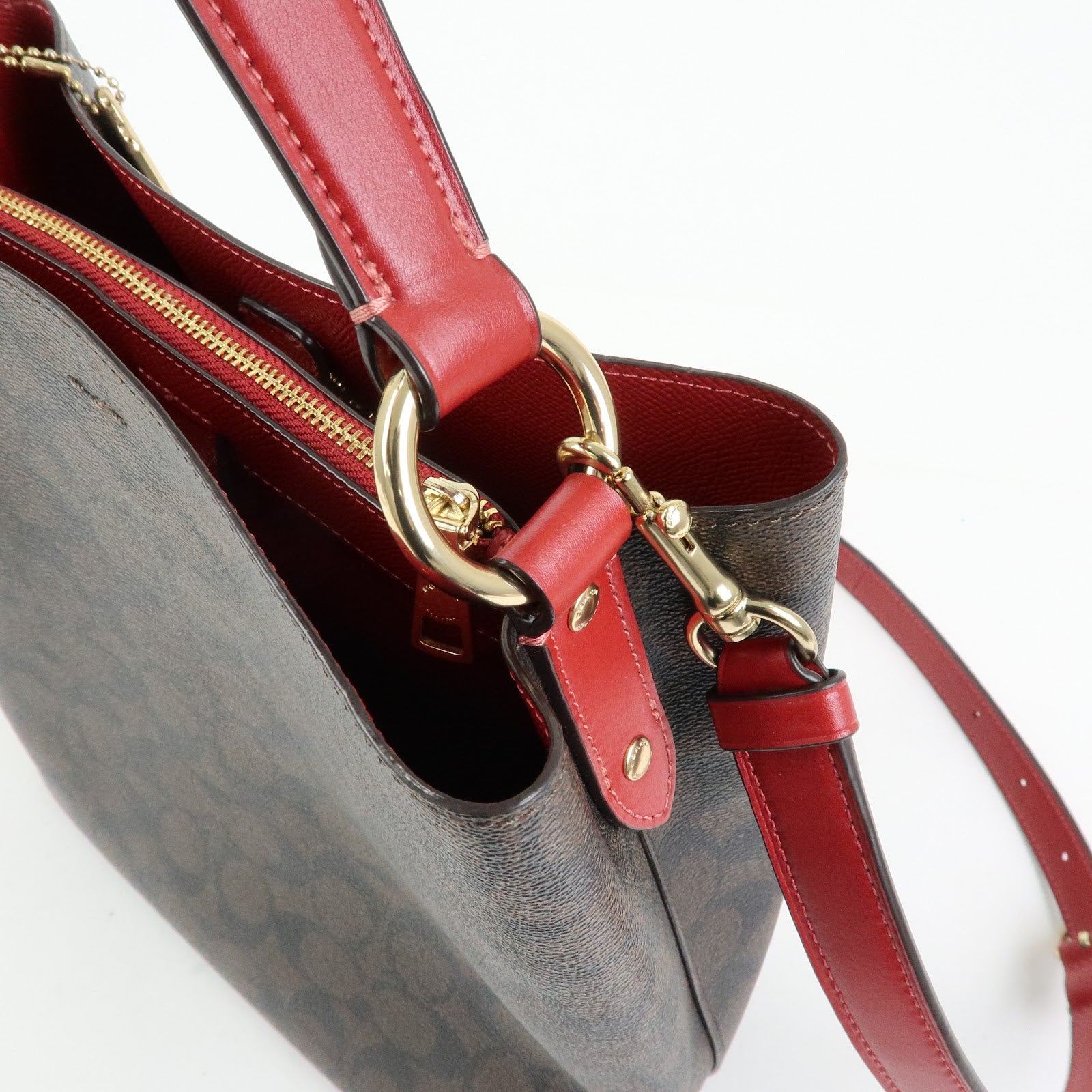 COACH Signature PVC 2Way Shoulder Bag Hand Bag Dark Brown Red