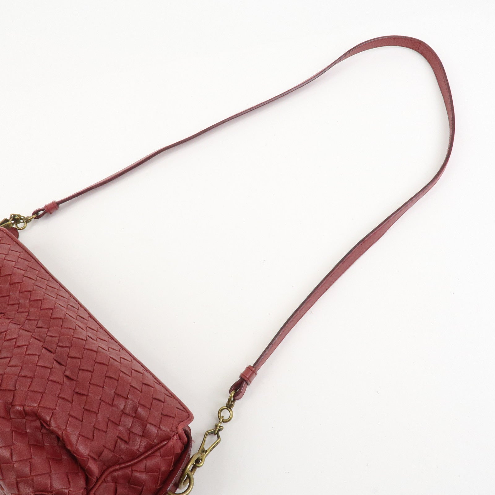 BOTTEGA VENETA Intrecciato Nappa Leather Shoulder Bag Wine Red