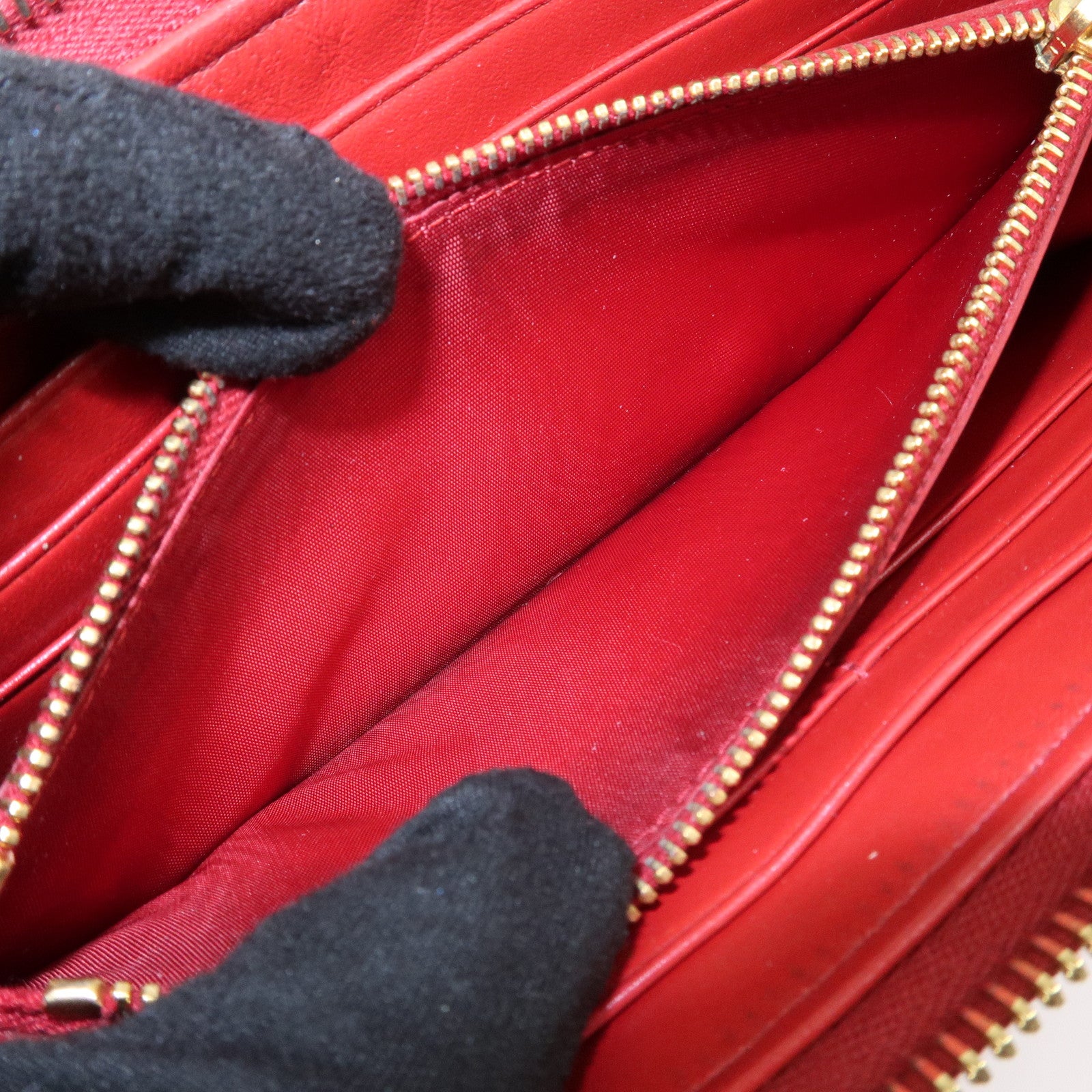 PRADA Nylon Leather L Fastener Zippy Long Wallet Red 1ML183