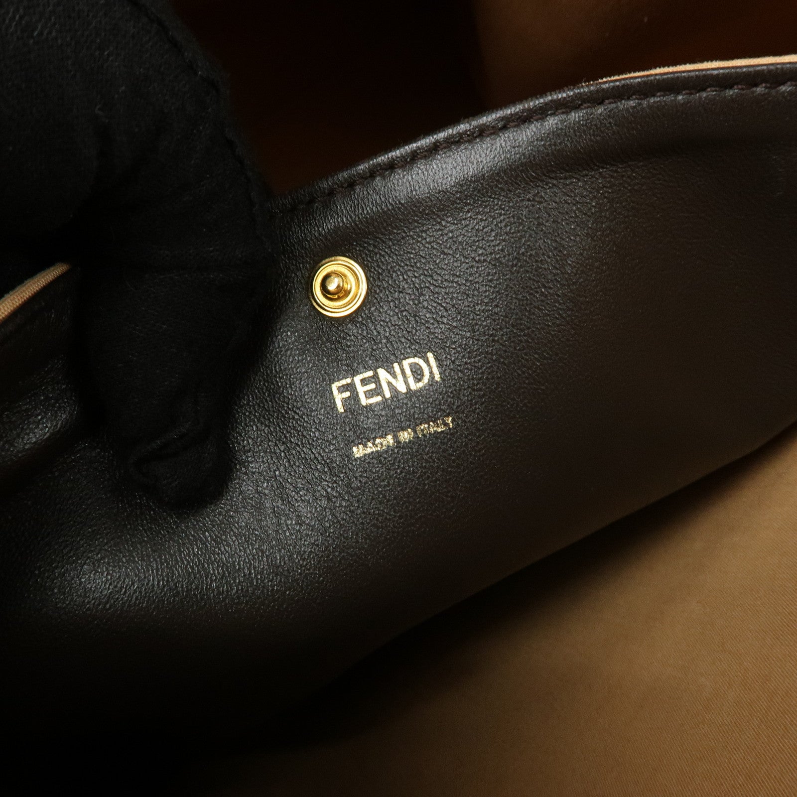 FENDI Peekaoo Canvas Leather Hand Bag Khaki Brown 8BN304