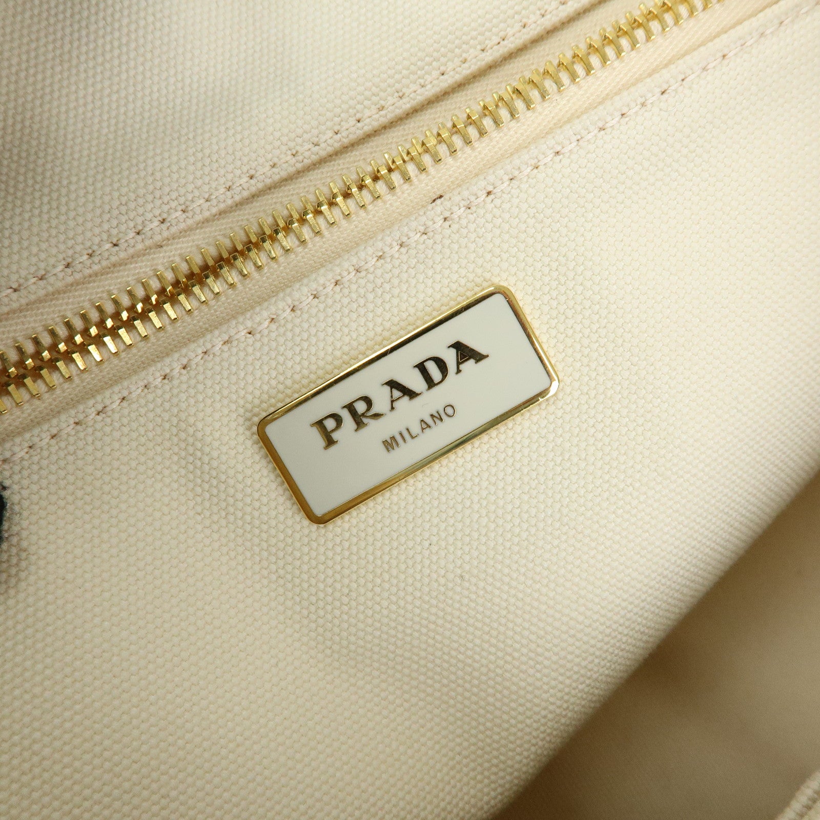 PRADA Canapa Large Triangle Logo Tote Hand Bag Ivory BN1872