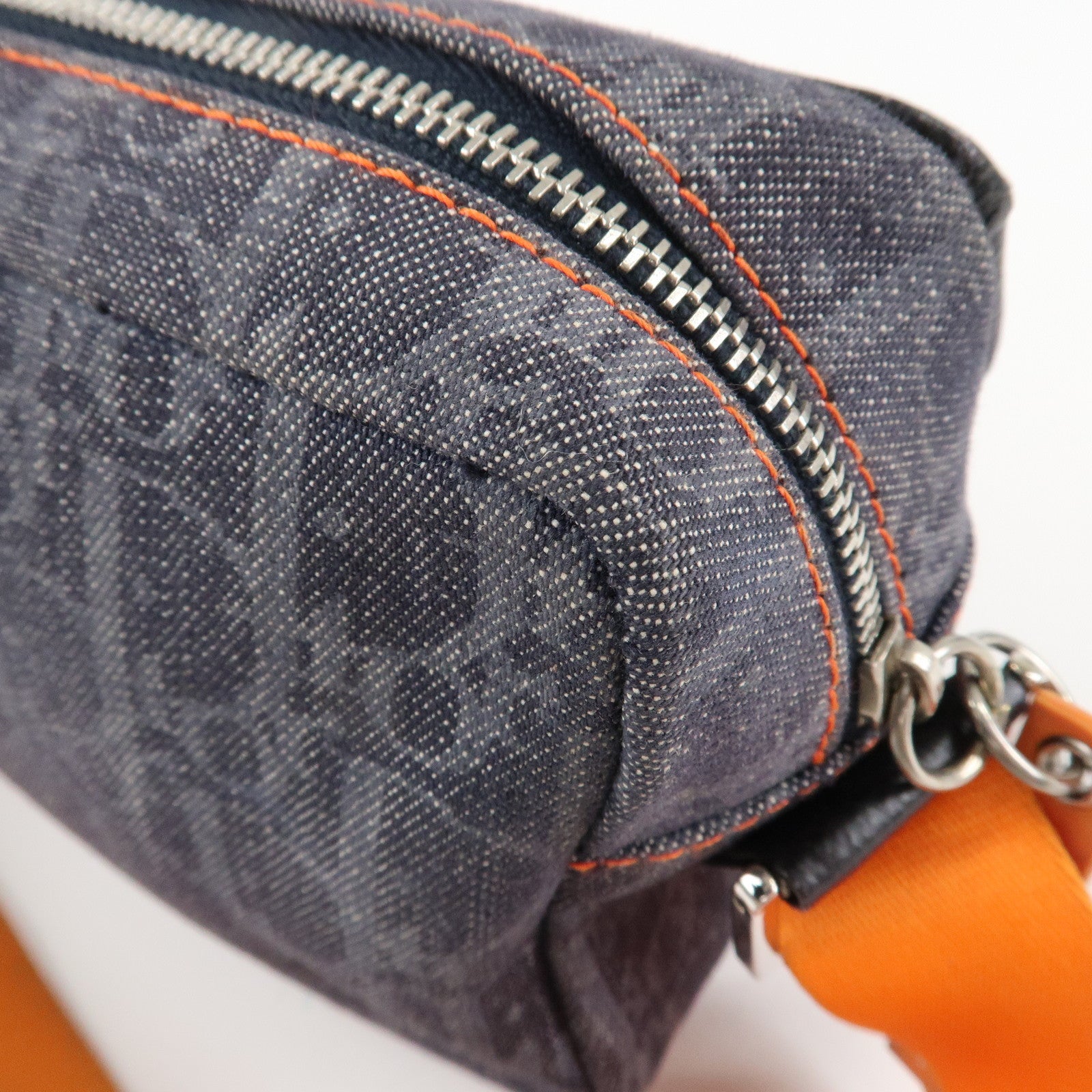 Christian Dior Flight Line Trotter Denim Leather Shoulder Bag Indigo Blue Orange Used