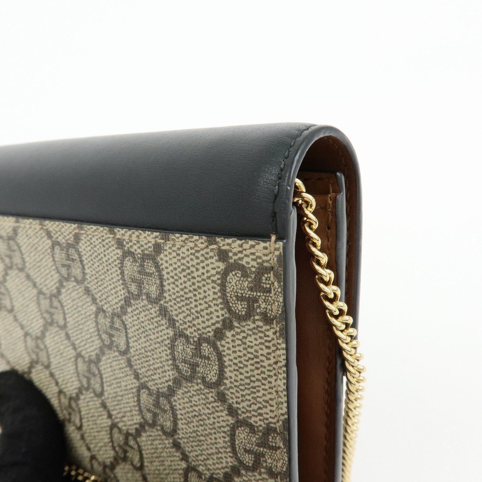 GUCCI GG Supreme Leather Chain Long Wallet WOC Beige Black 453506