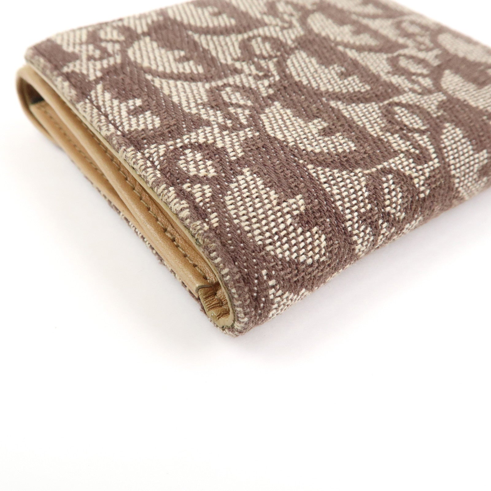 Christian Dior Trotter Canvas Leather Bi-fold Compact Wallet Brown