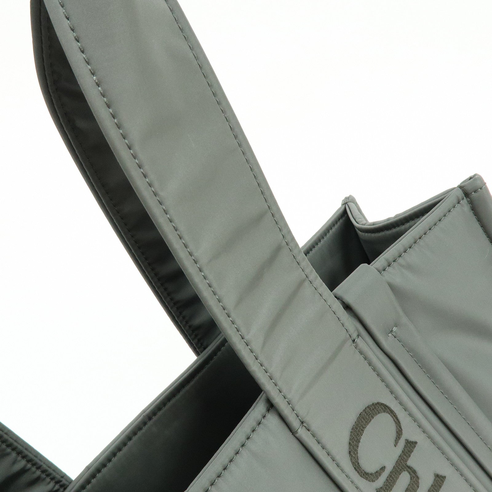 Chloe Woody Nylon Tote Bag Shoulder Bag Gray