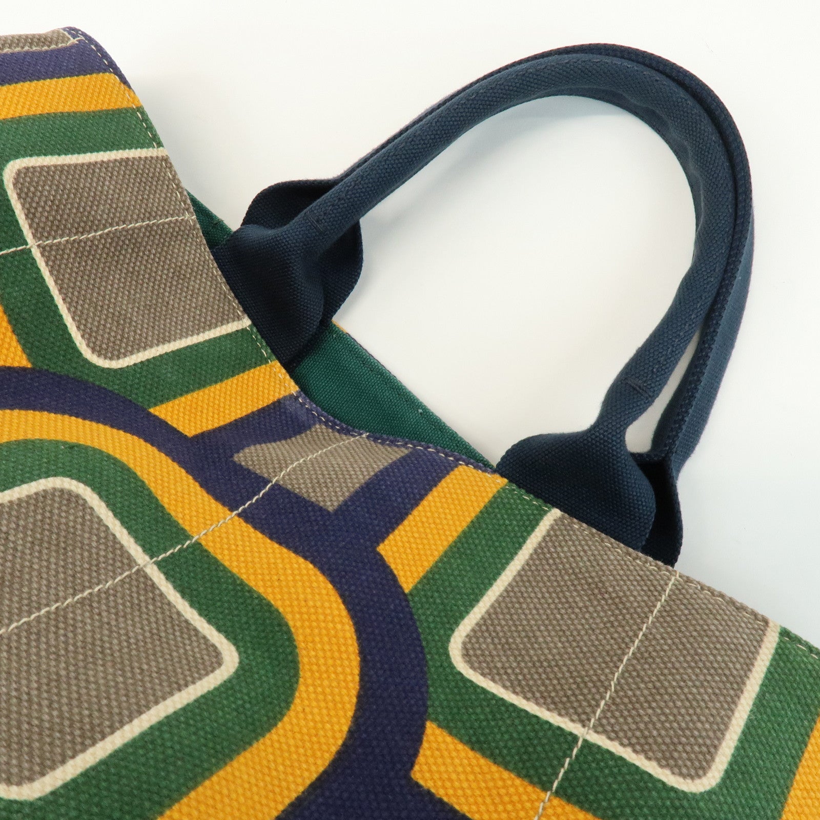 PRADA Canapa Large Tote Bag Hand Bag Green Yellow Navy BN1872