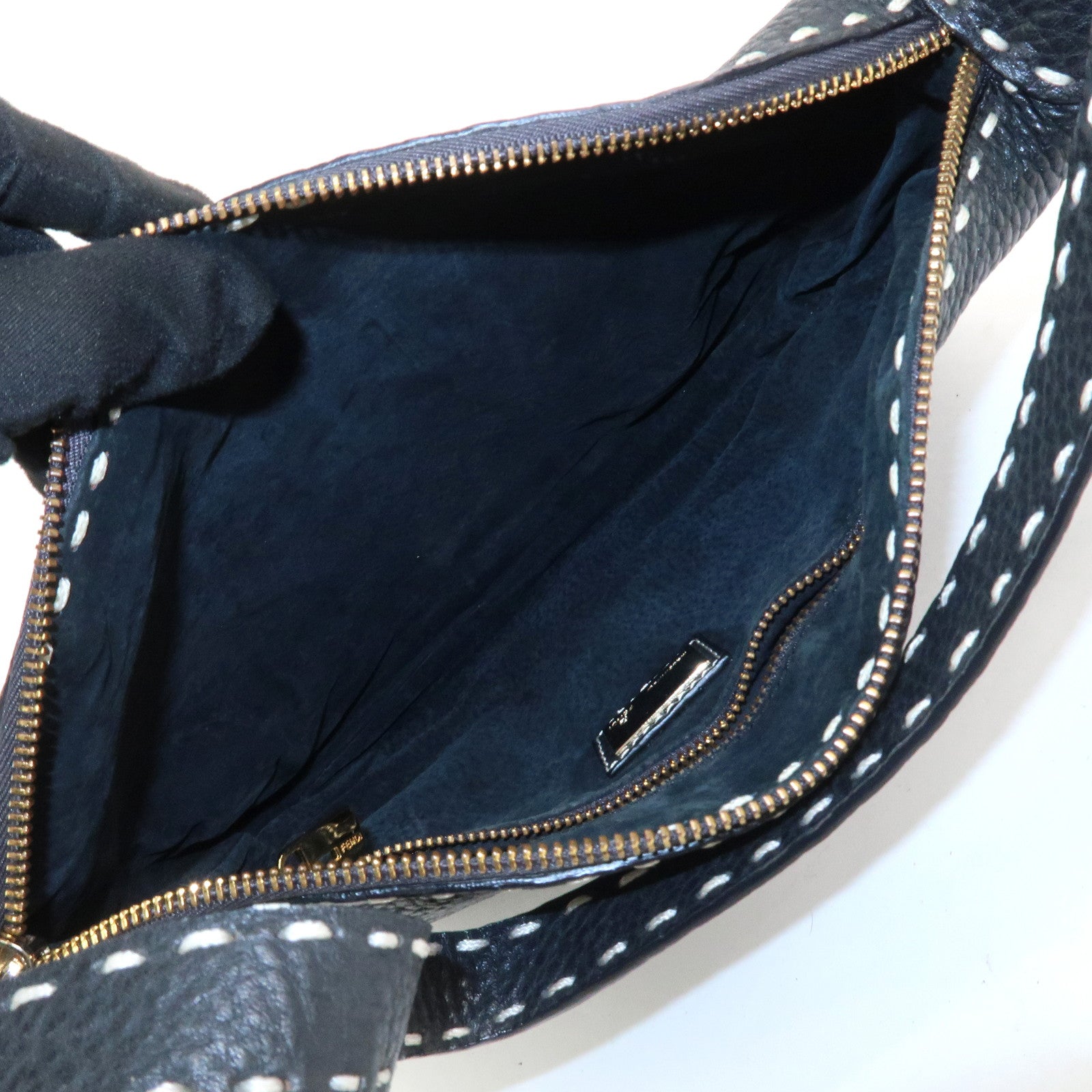 FENDI Selleria Logo Leather Shoulder Bag Hand Bag Black
