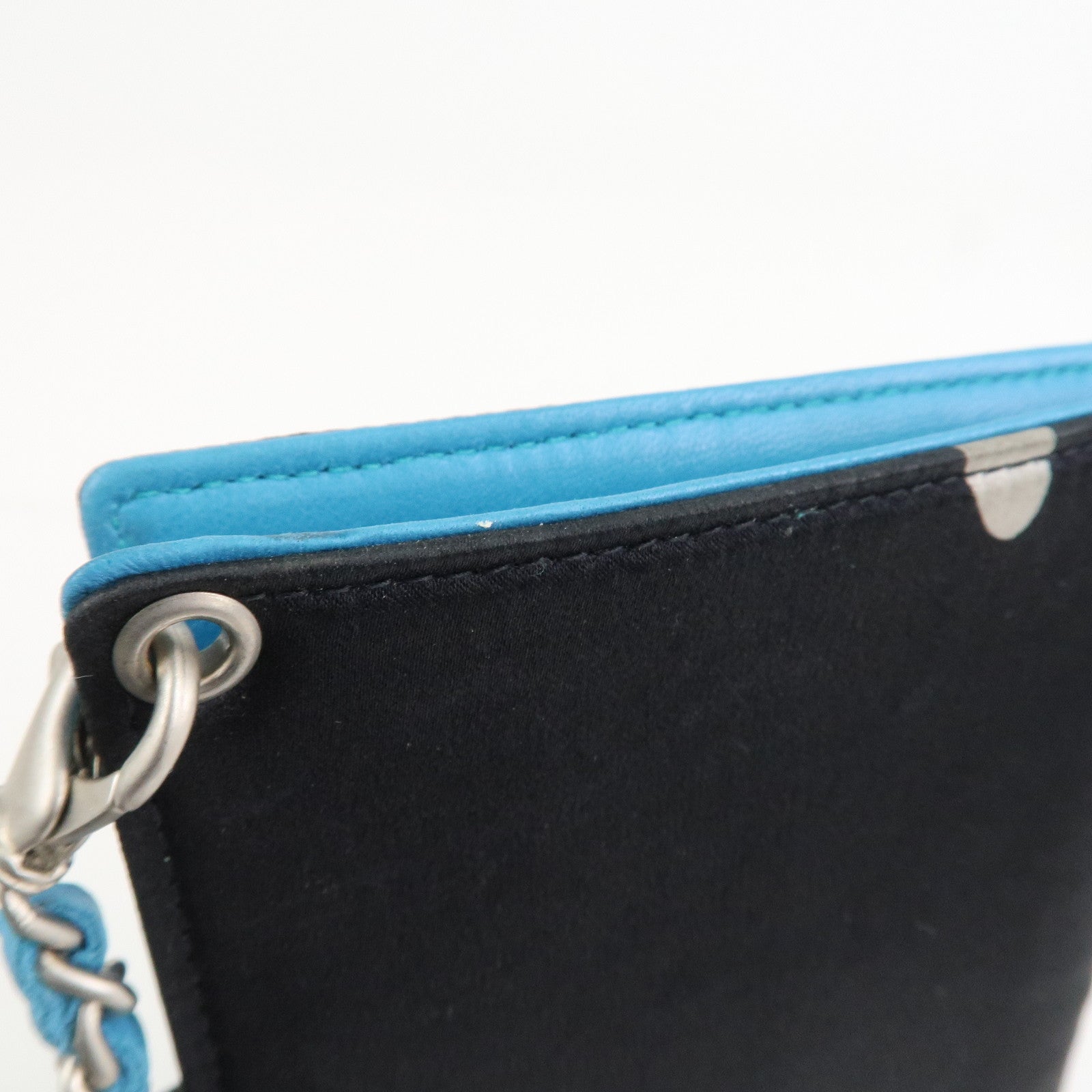 CHANEL Canvas Leather Chain Passport Case Black Multicolor