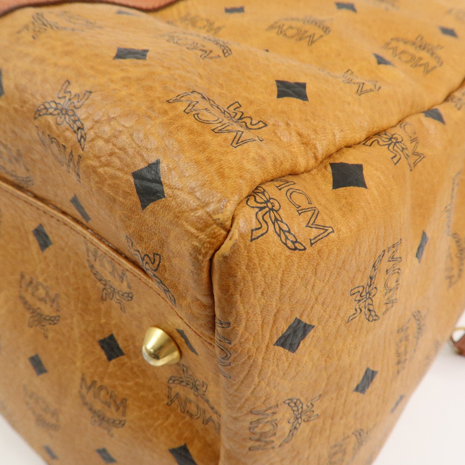 MCM Visetos Leather Boston Bag Shoulder Bag Brown