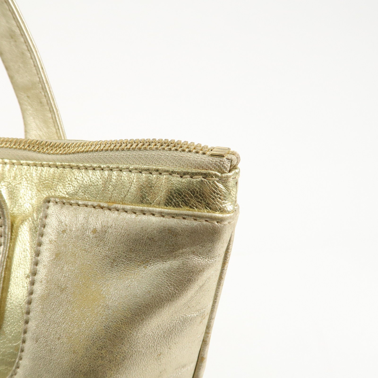 LOEWE Anagram Logo Leather Tote Bag Hand Bag Champagne Gold