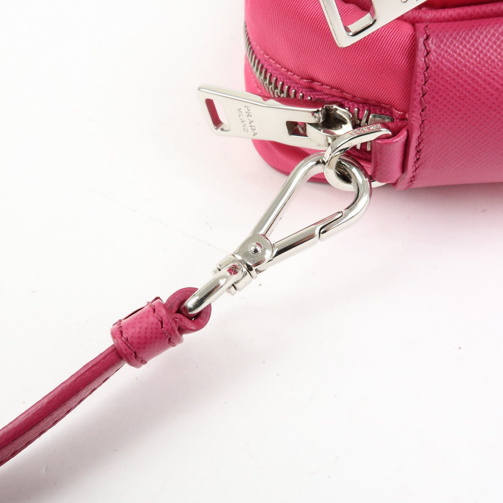 PRADA Triangle Logo Nylon Saffiano Leather Shoulder Bag Pink BT1010