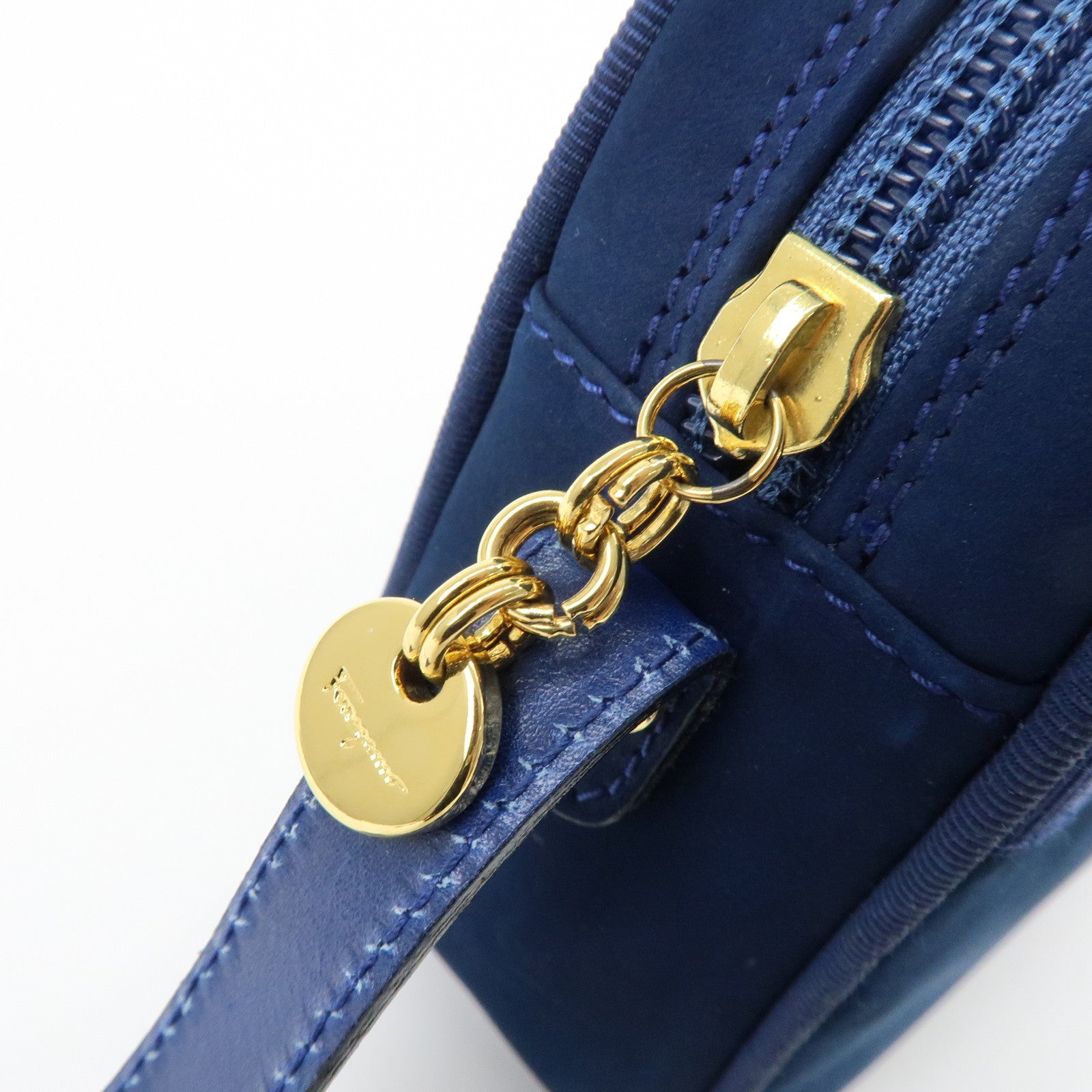 Ferragamo Vara Suede Shoulder Bag Crossbody Bag Camera Bag Navy