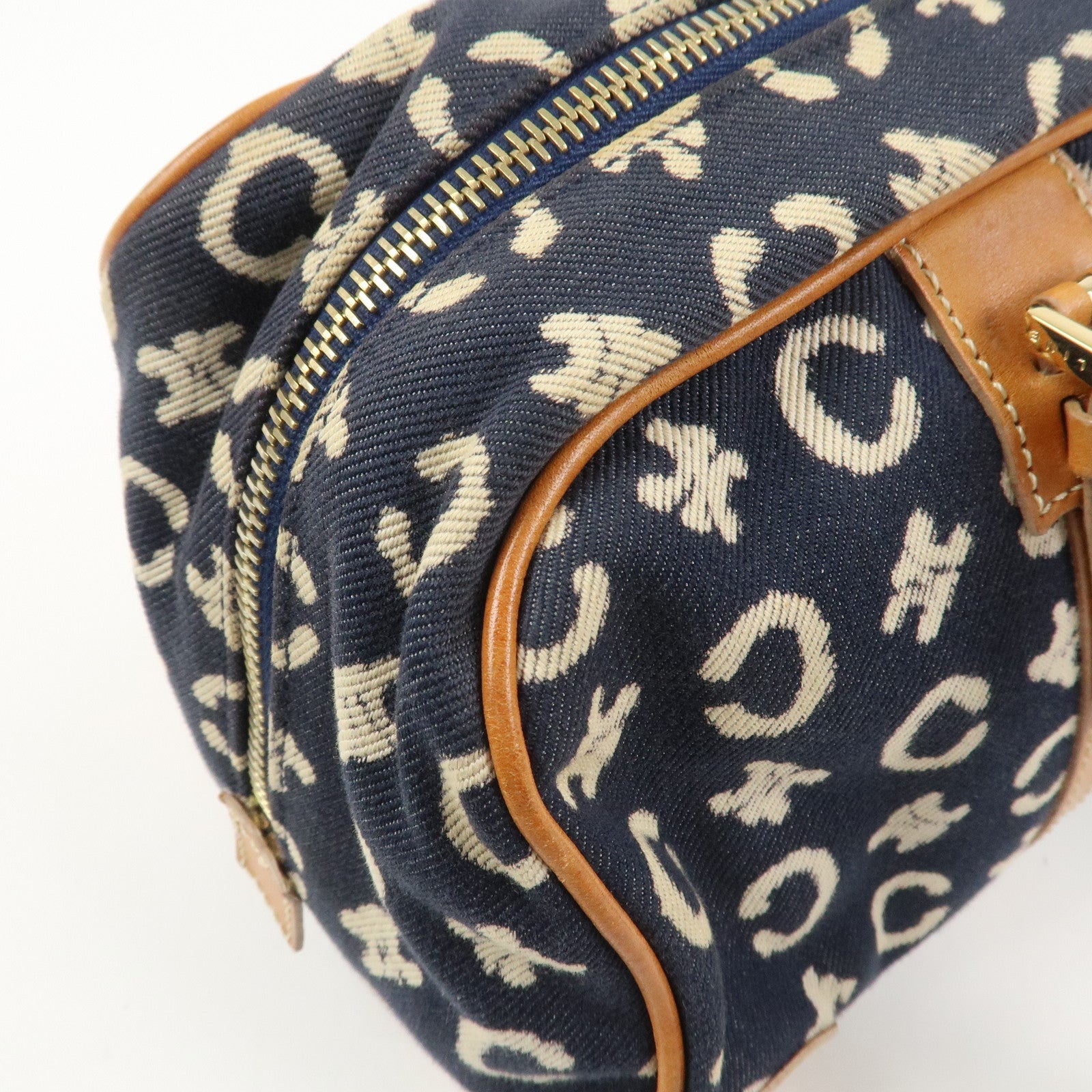 CELINE C Macadam Canvas Leather Shoulder Bag Hand Bag Navy