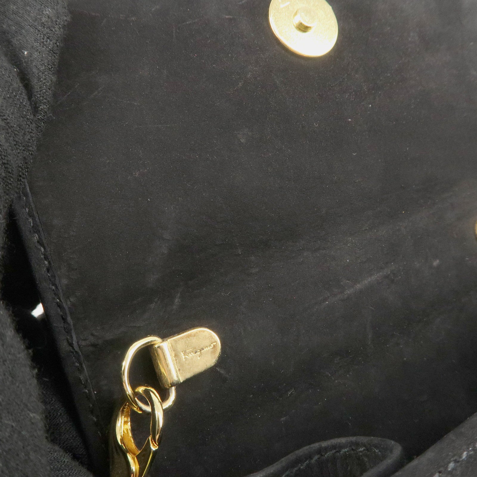 Ferragamo Vara Ribbon Suede Mini Chain Shoulder Bag Hand Bag Black Used