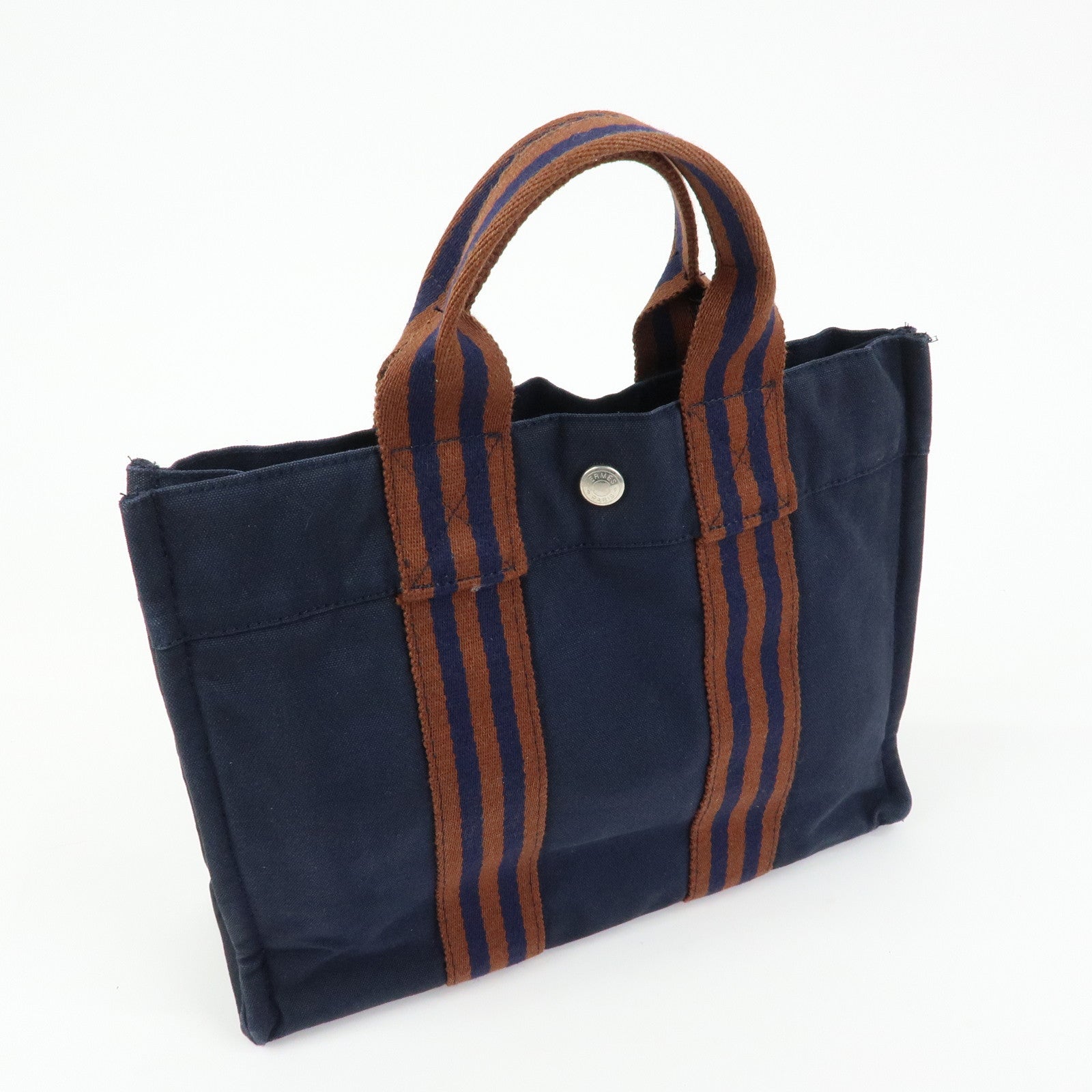 HERMES Fourre Tout Canvas PM Tote Bag Hand Bag Navy