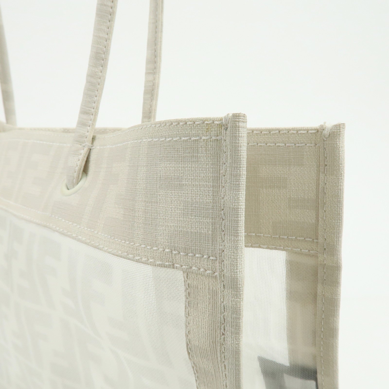 FENDI Zucca Mesh PVC Coated Tote Bag Shoulder Bag White 8BH183