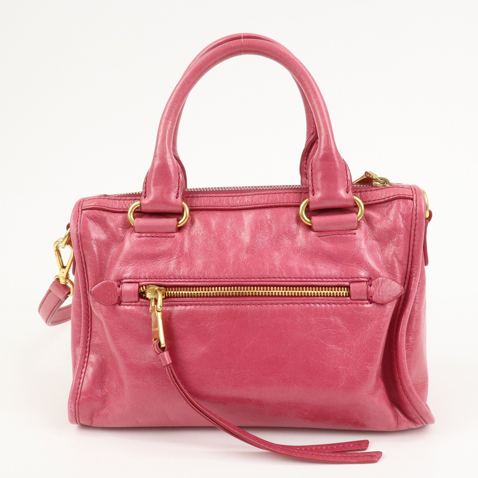 MIU MIU Logo Leather 2Way Bag Hand Bag Shoulder Bag Pink 5BB104
