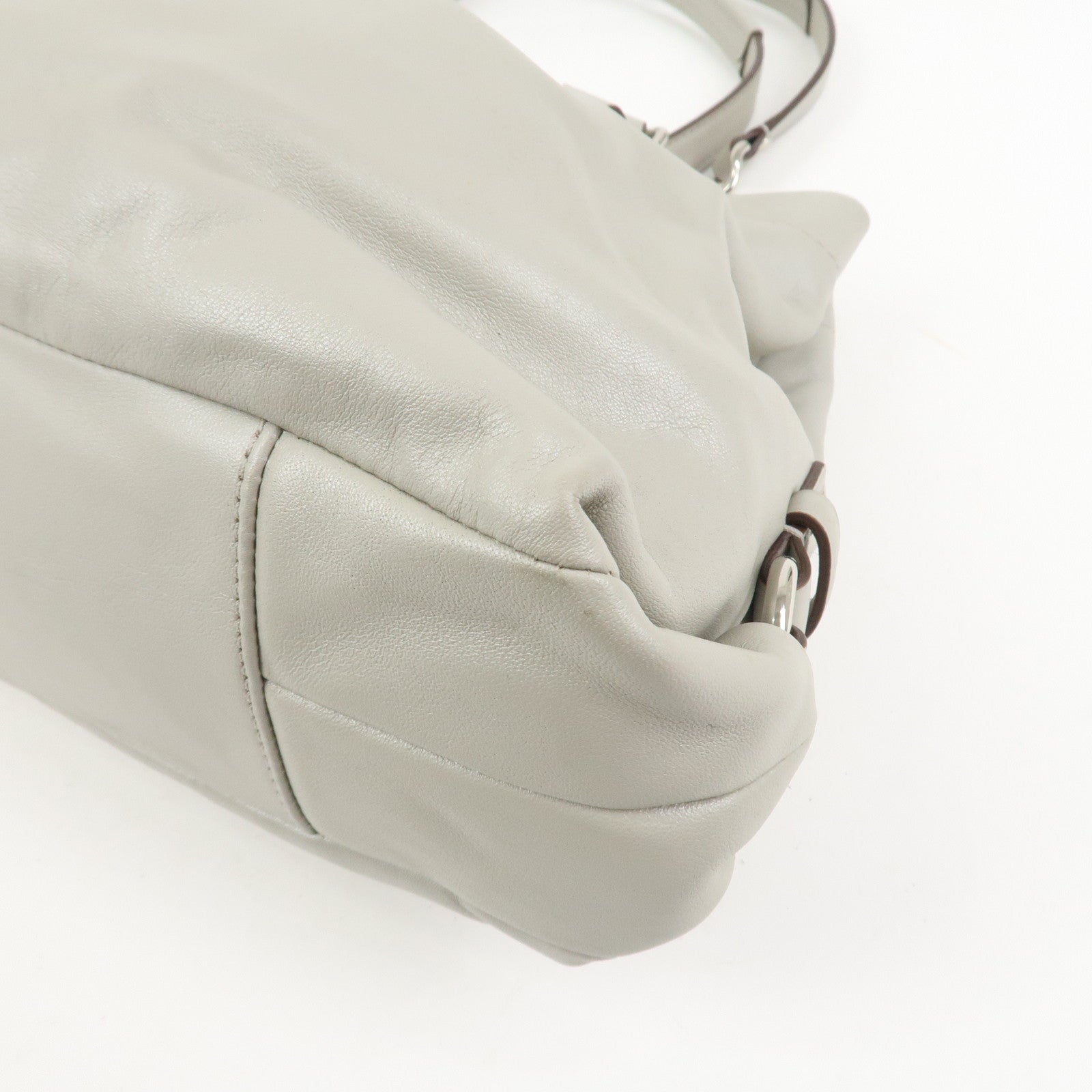 COACH Logo Leather Shoulder Bag Hand Bag Gray Silver