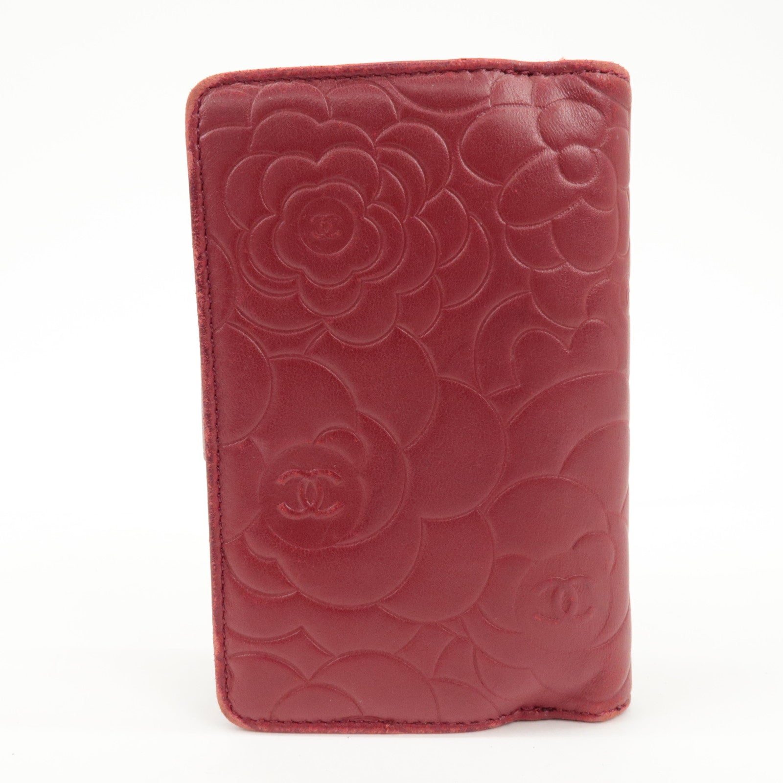 CHANEL COCO Mark Camelia Leather Bi-fold Wallet Red A50087 Used