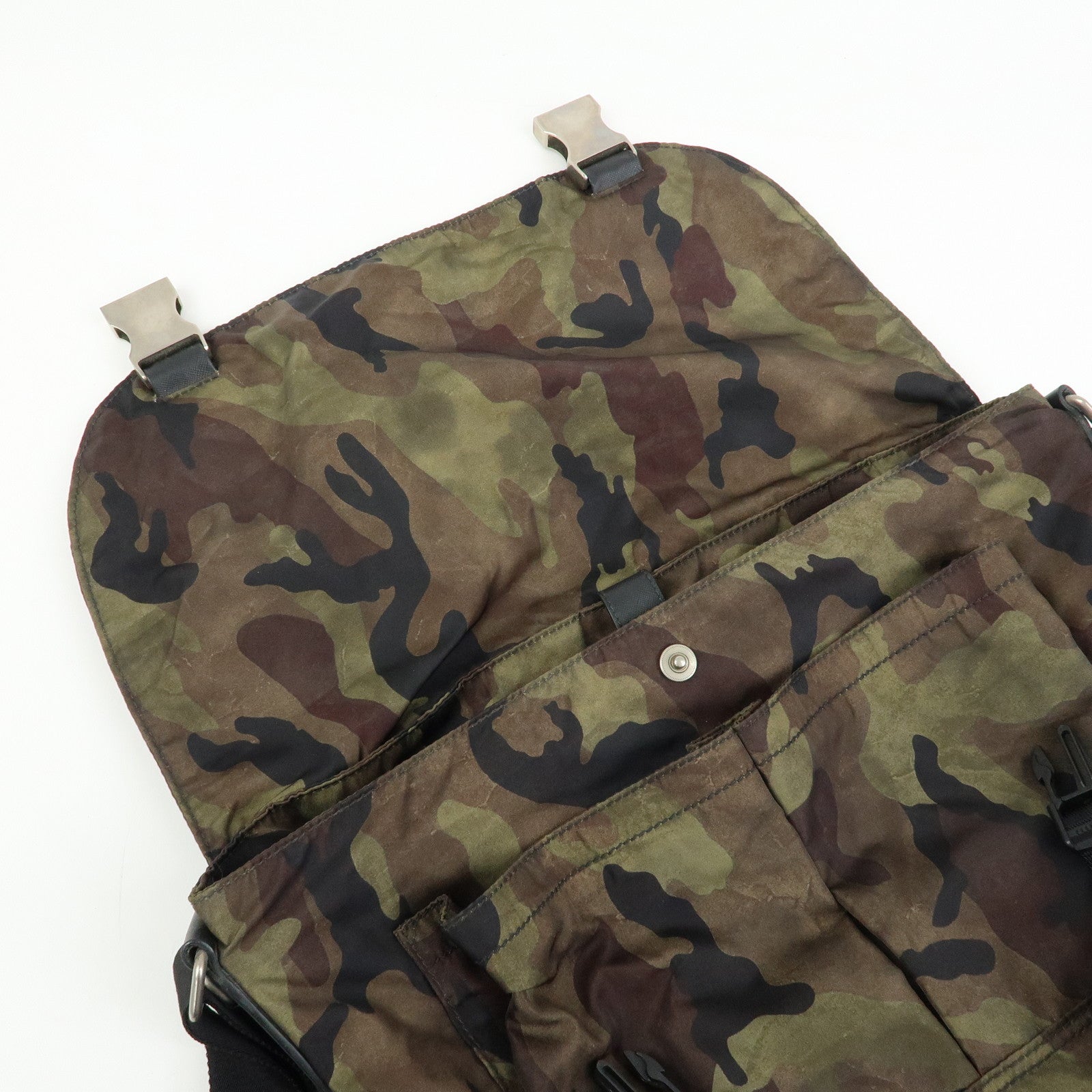 PRADA Triangle Logo Camouflage Nylon Saffiano Leather Shoulder Bag