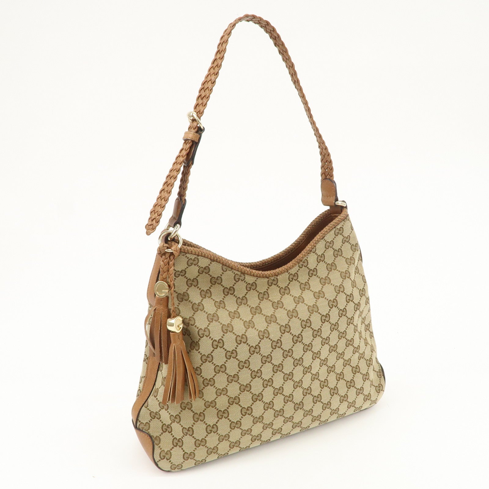 GUCCI Marrakech GG Canvas Leather Shoulder Bag Beige Brown 257026 Used
