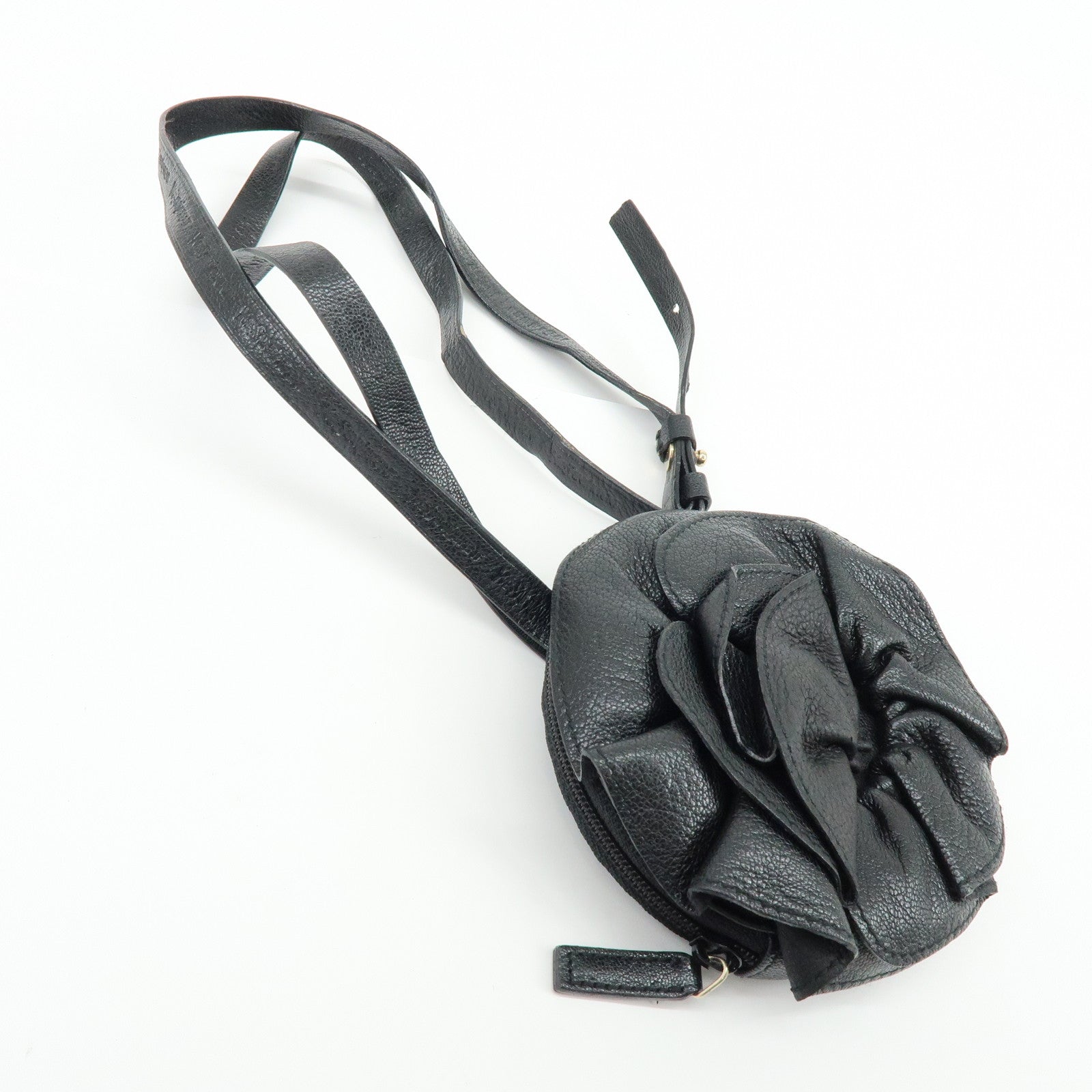 SAINT RAURENT PARIS Nadja Leather Shoulder Pouch Flower Motif Black