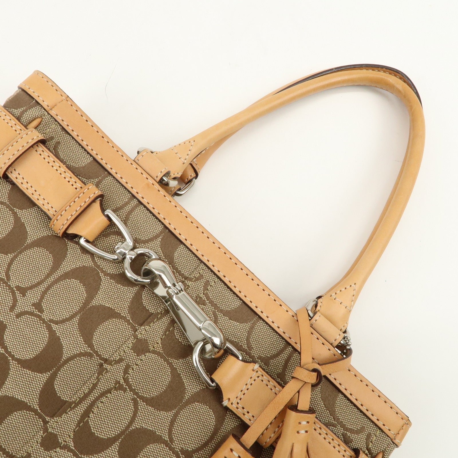 COACH Signature Canvas Leather Set of 2 Hand Bag Black Light Brown